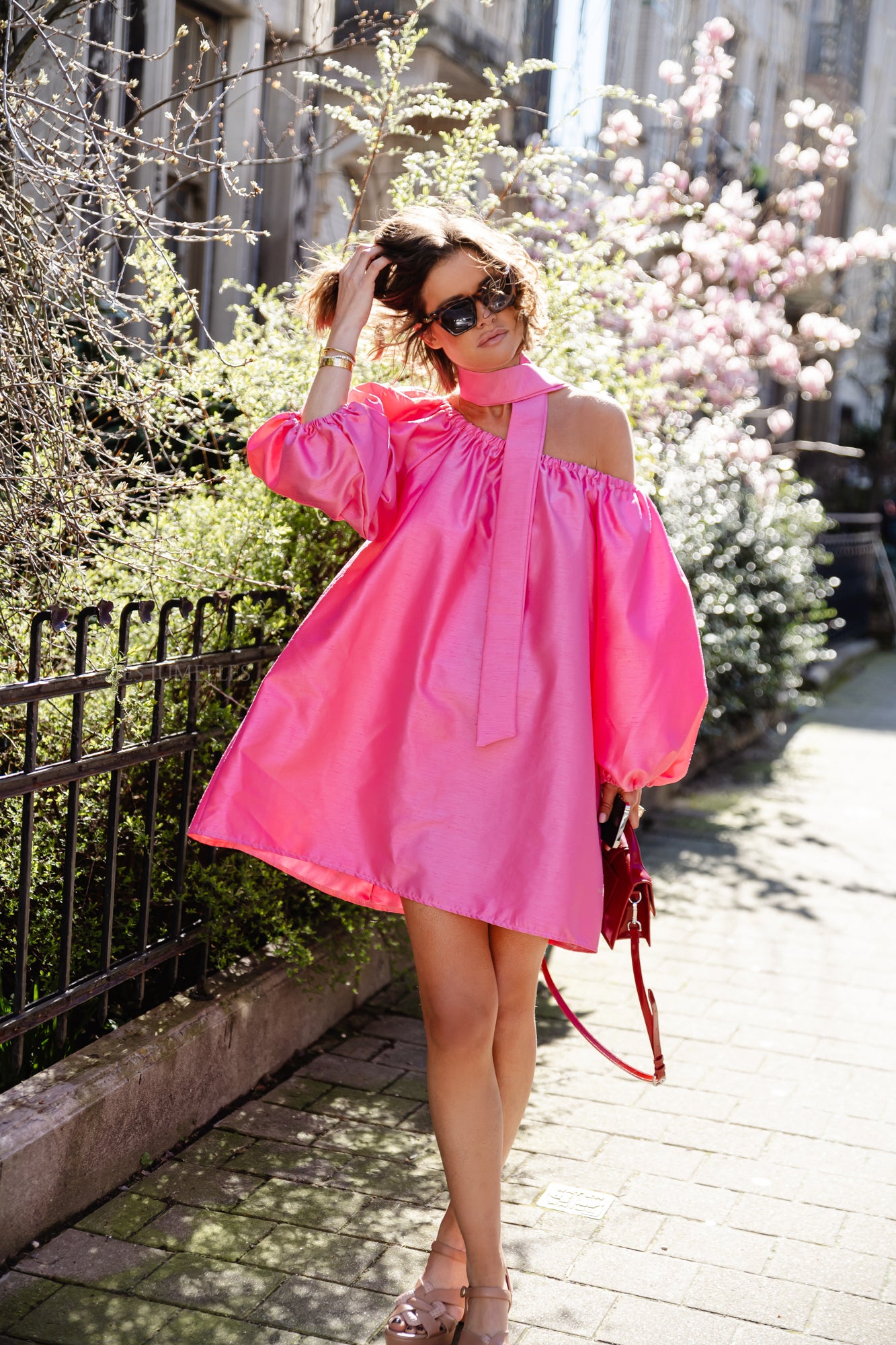 Ella off shoulder dress fuchsia