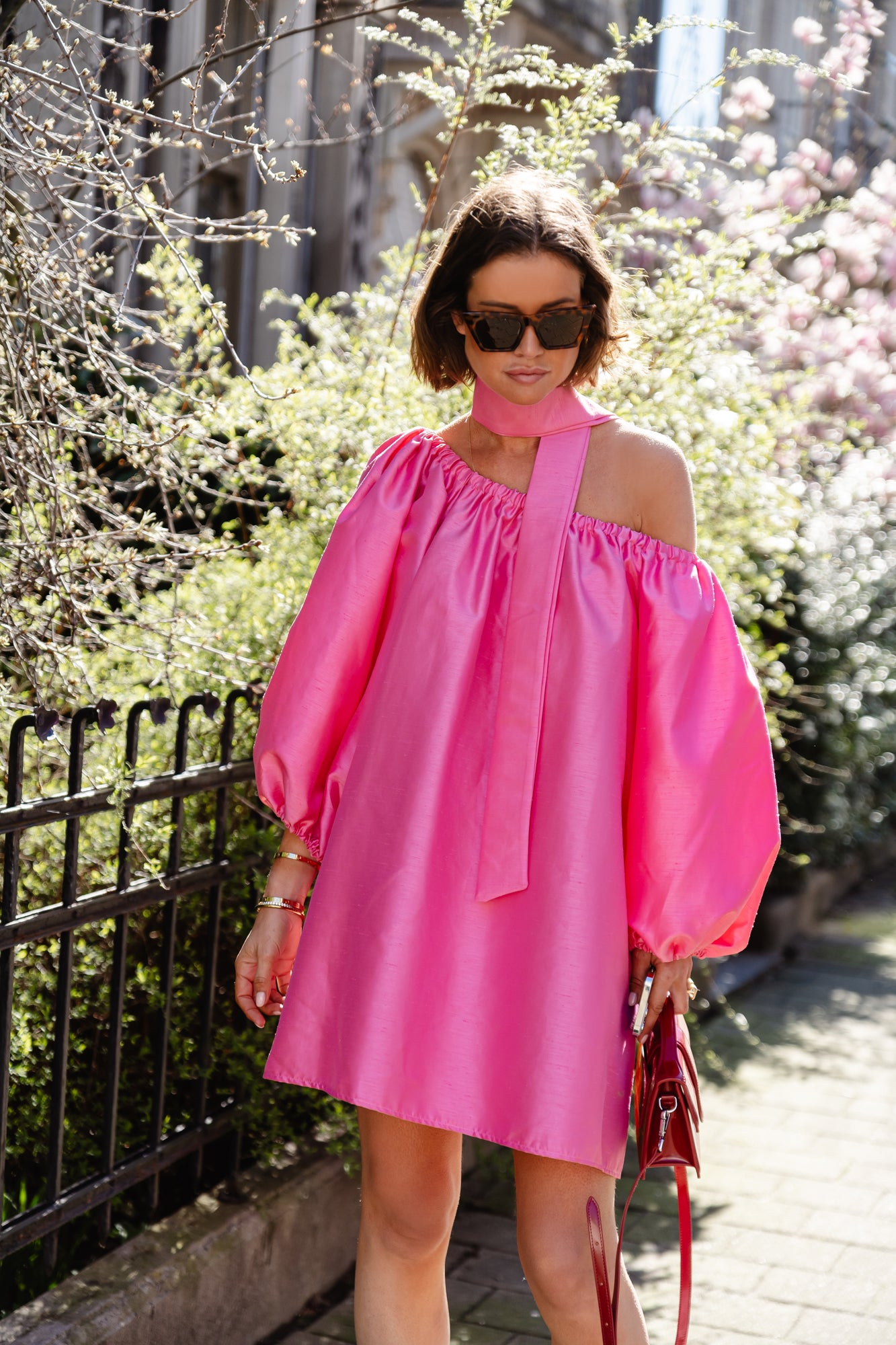 Ella off shoulder dress fuchsia