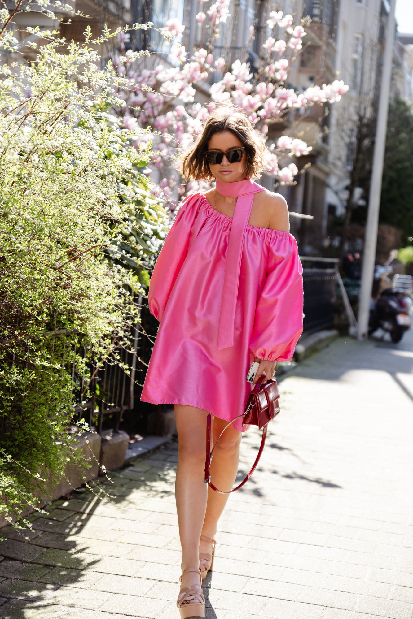 Ella off shoulder dress fuchsia