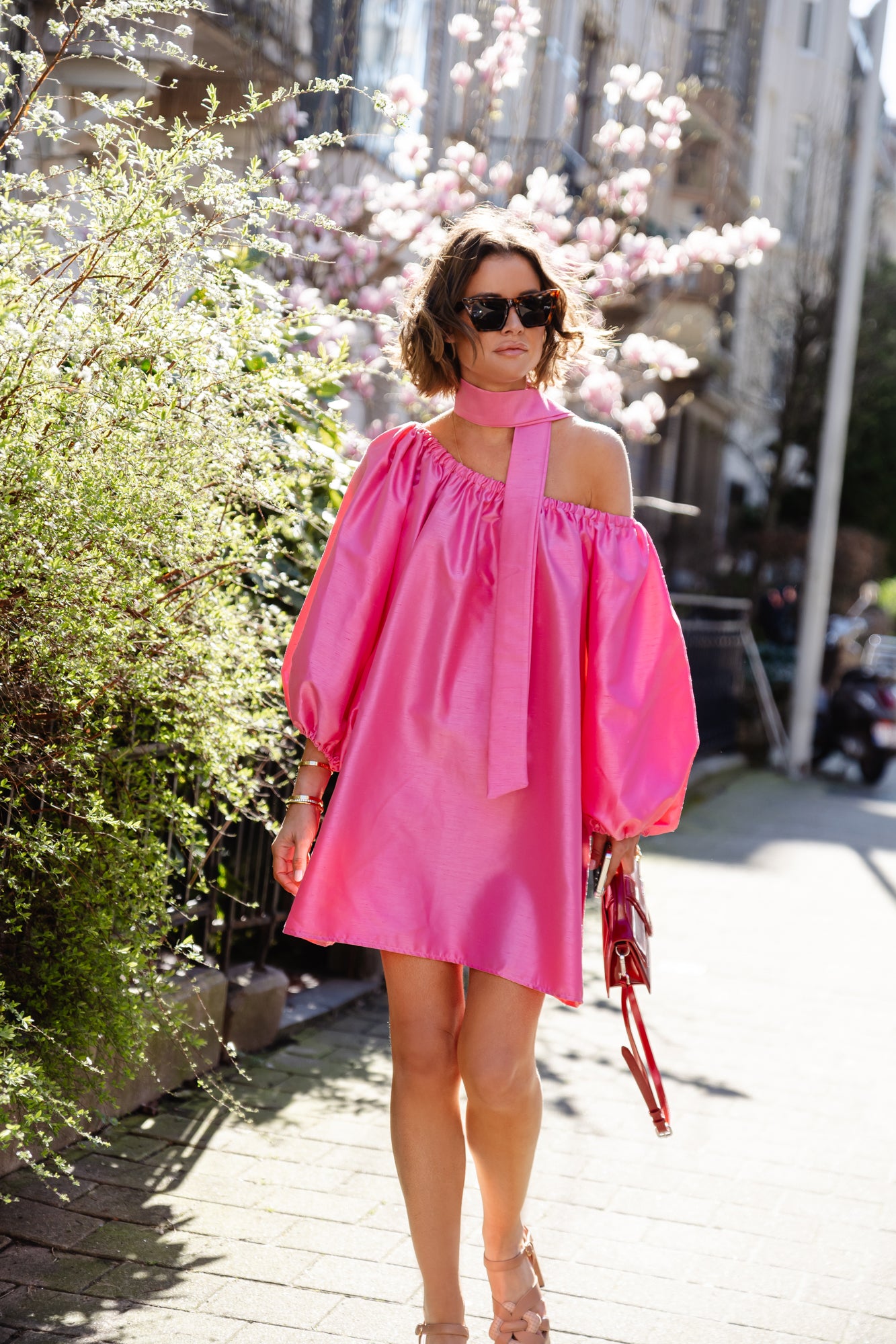 Ella off shoulder dress fuchsia