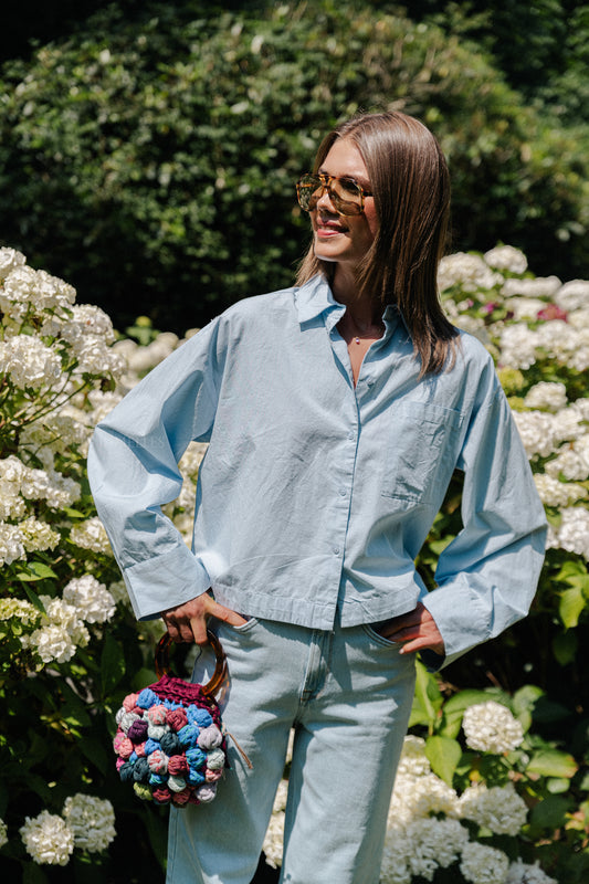 Les Jumelles SLFAstha LS cropped boxy shirt cashmere blue