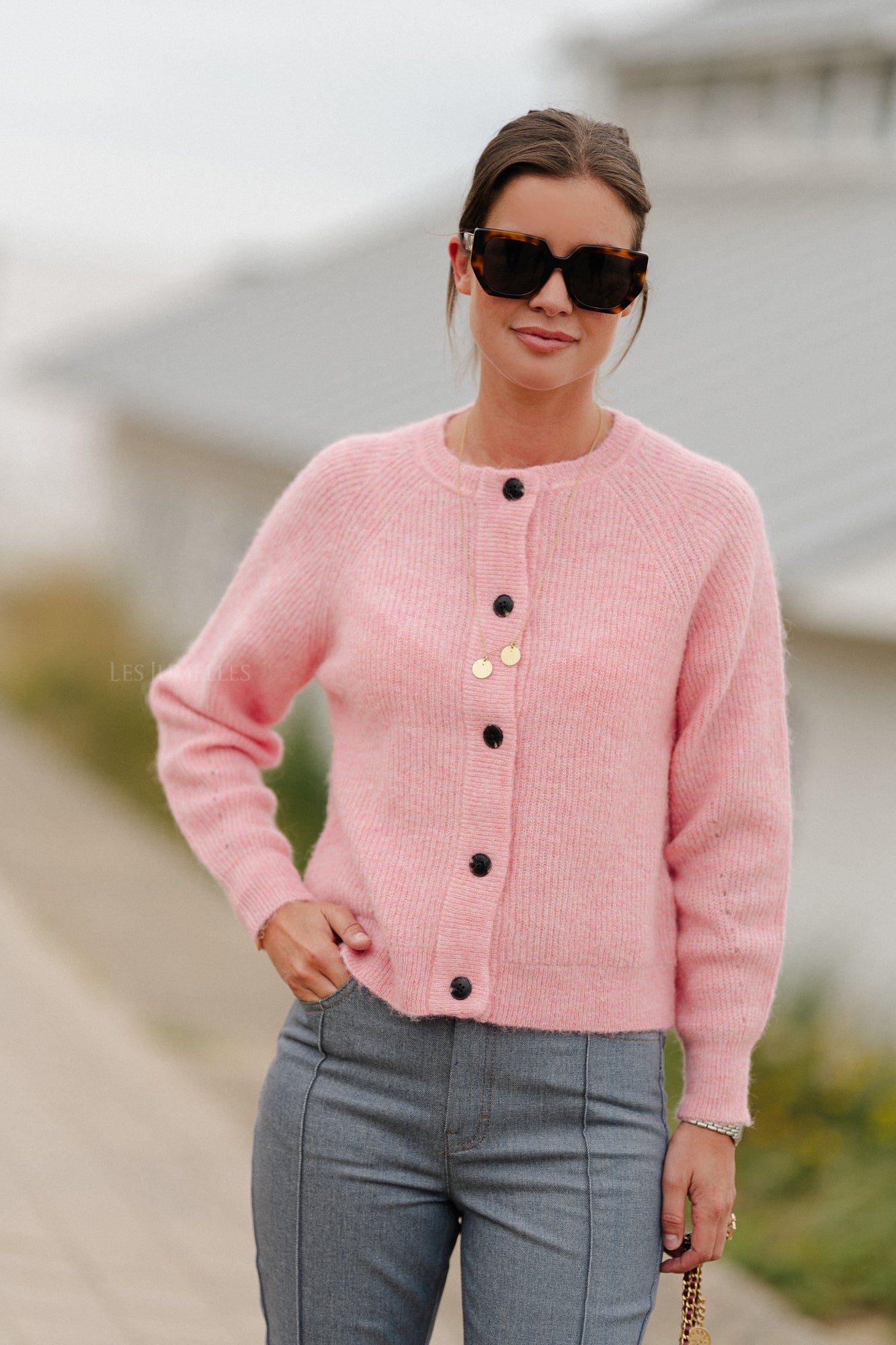 SLFLulu LS knit short cardigan peony