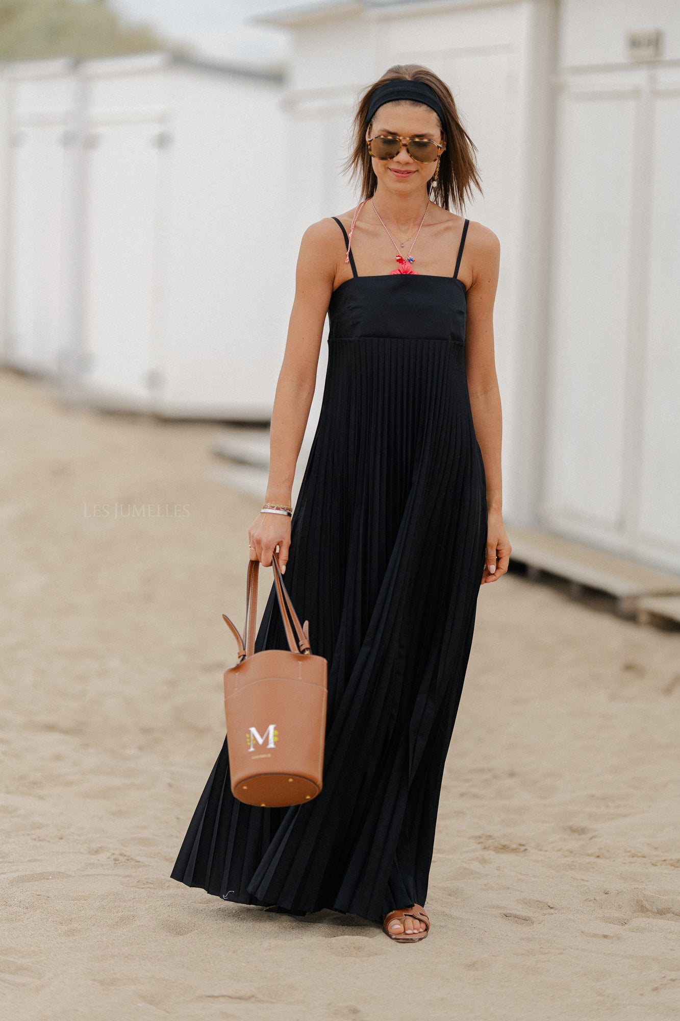 Cato long pleated dress black