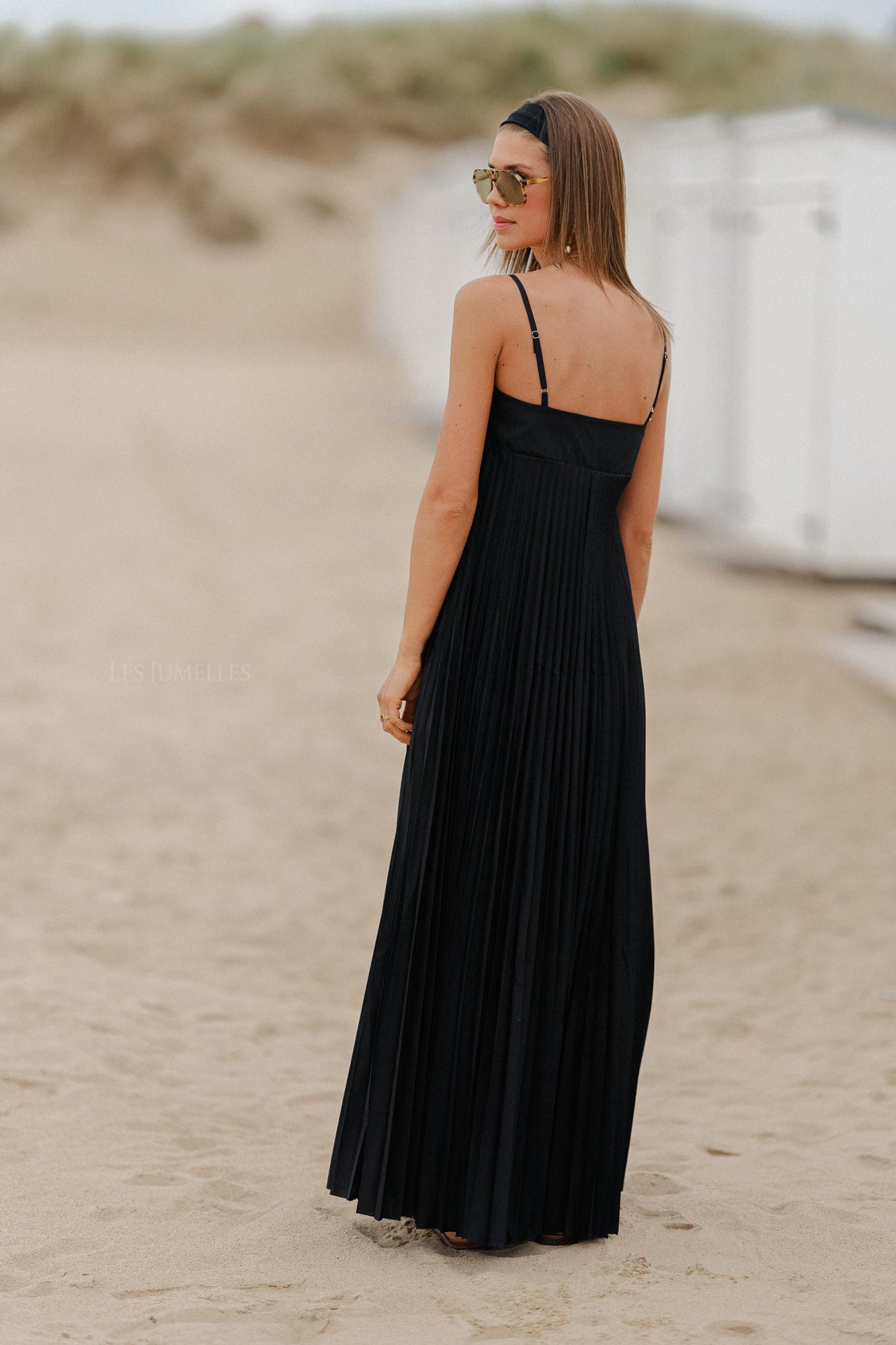 Cato long pleated dress black