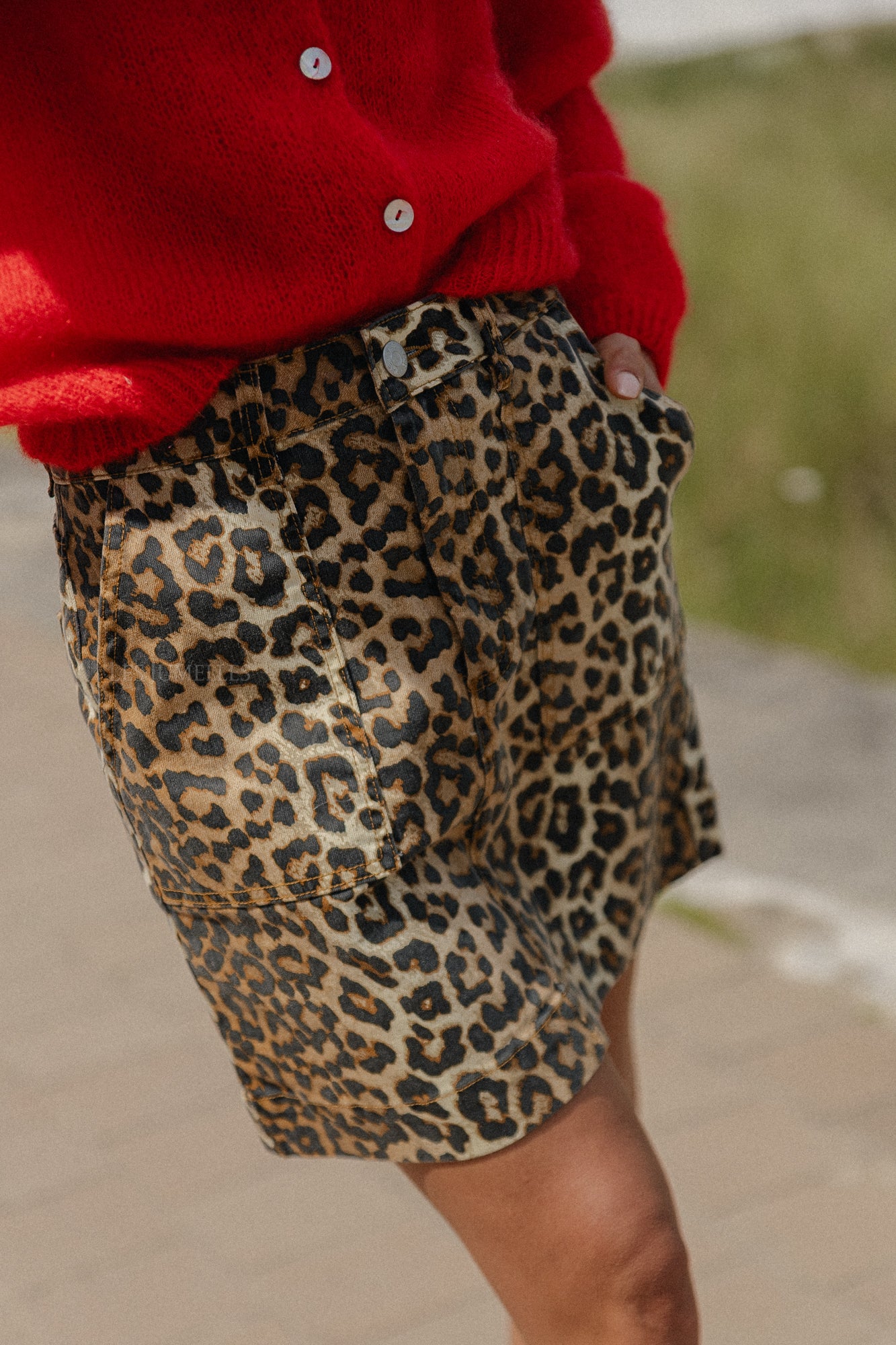 YASLeonora HW short denim skirt leopard