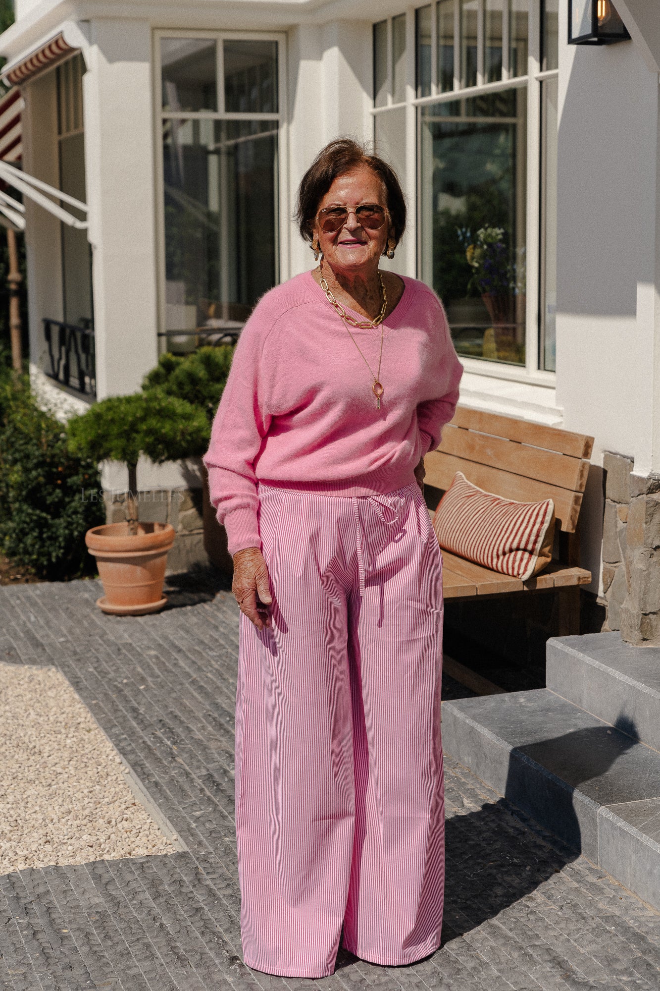 Sienna gestreifte Hose fuchsia