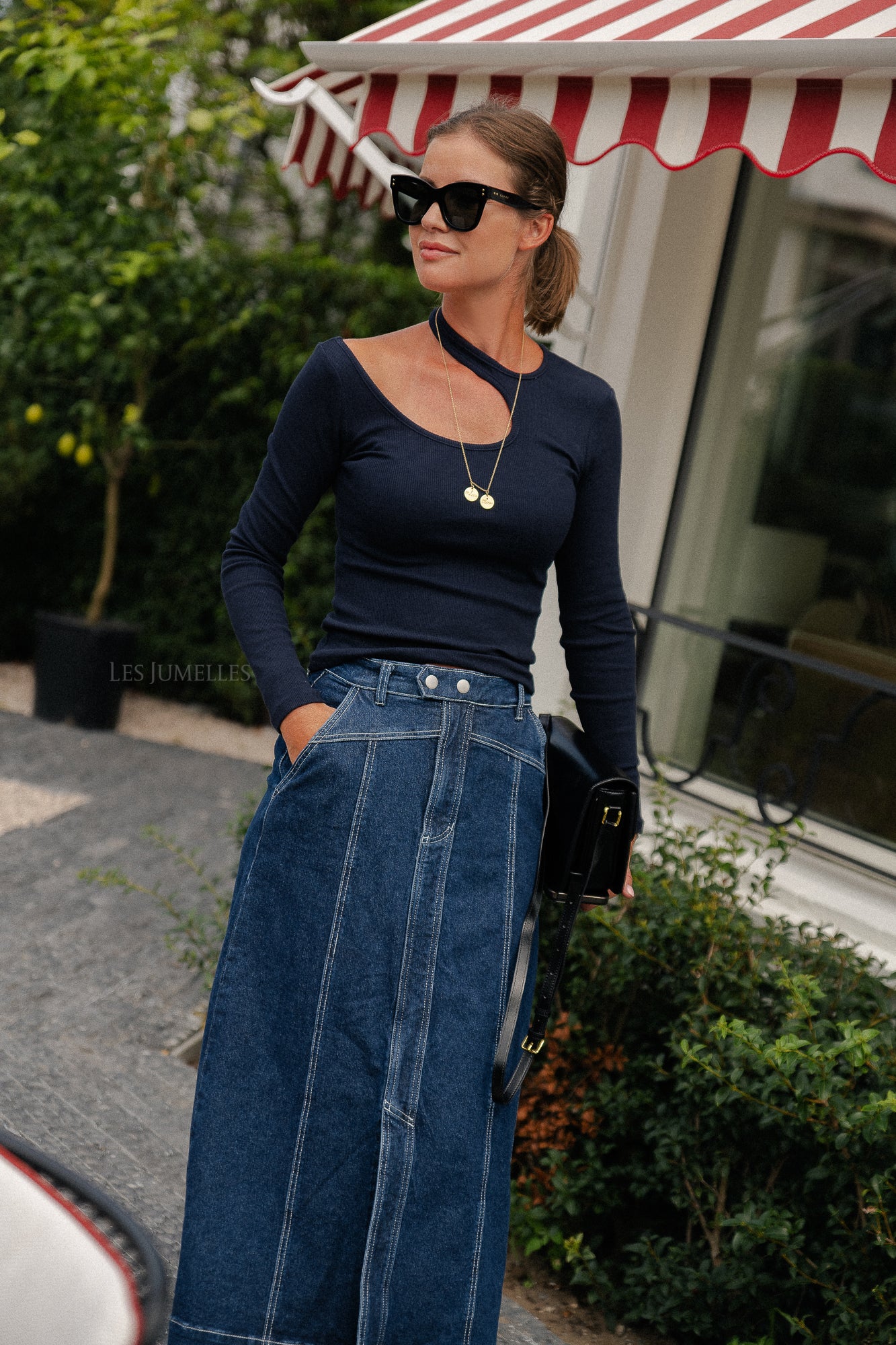 YASTela HW ankle denim skirt dark blue denim