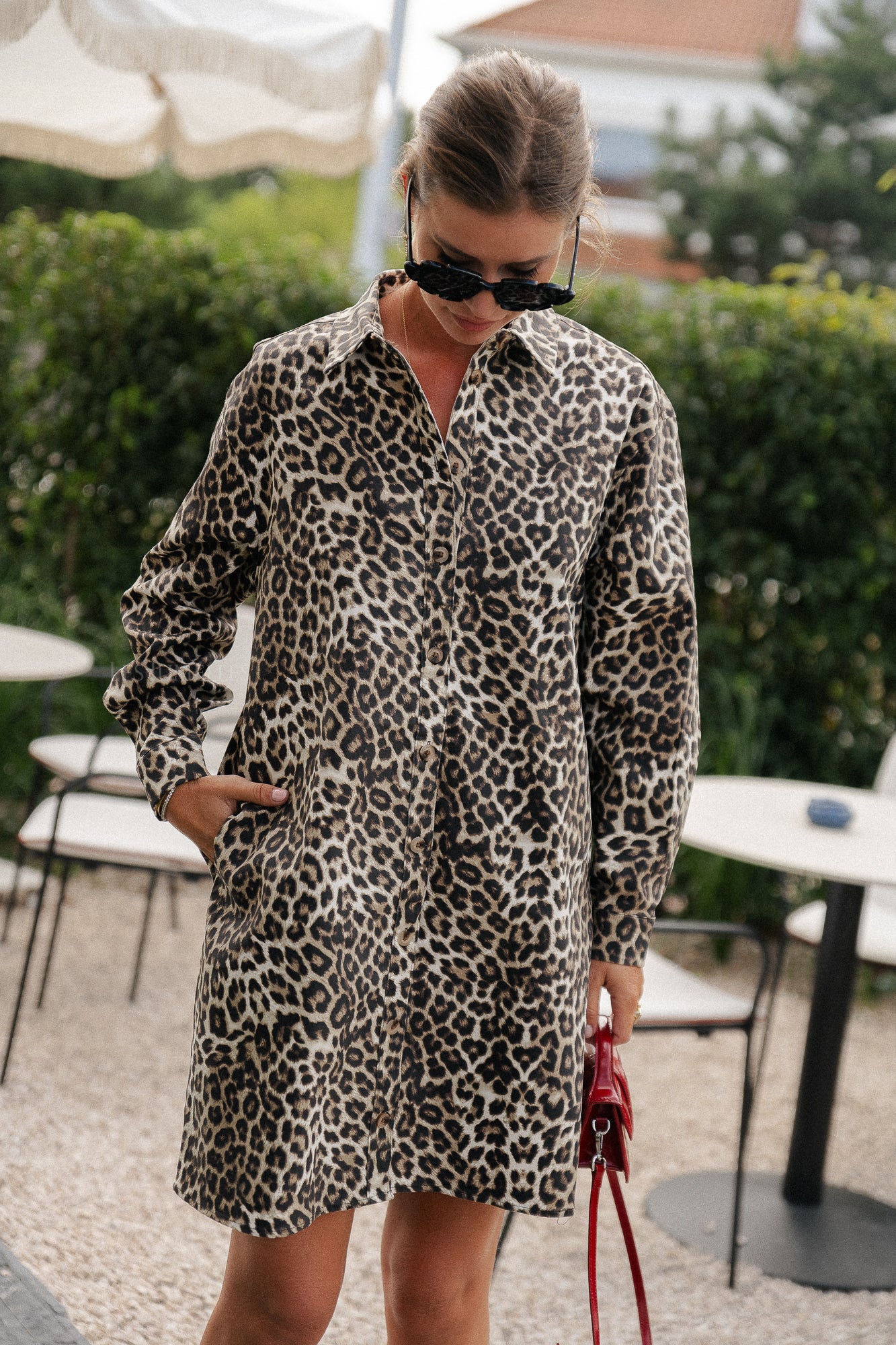 ViLeonor L/S oversize denim dress caramel café/leopard