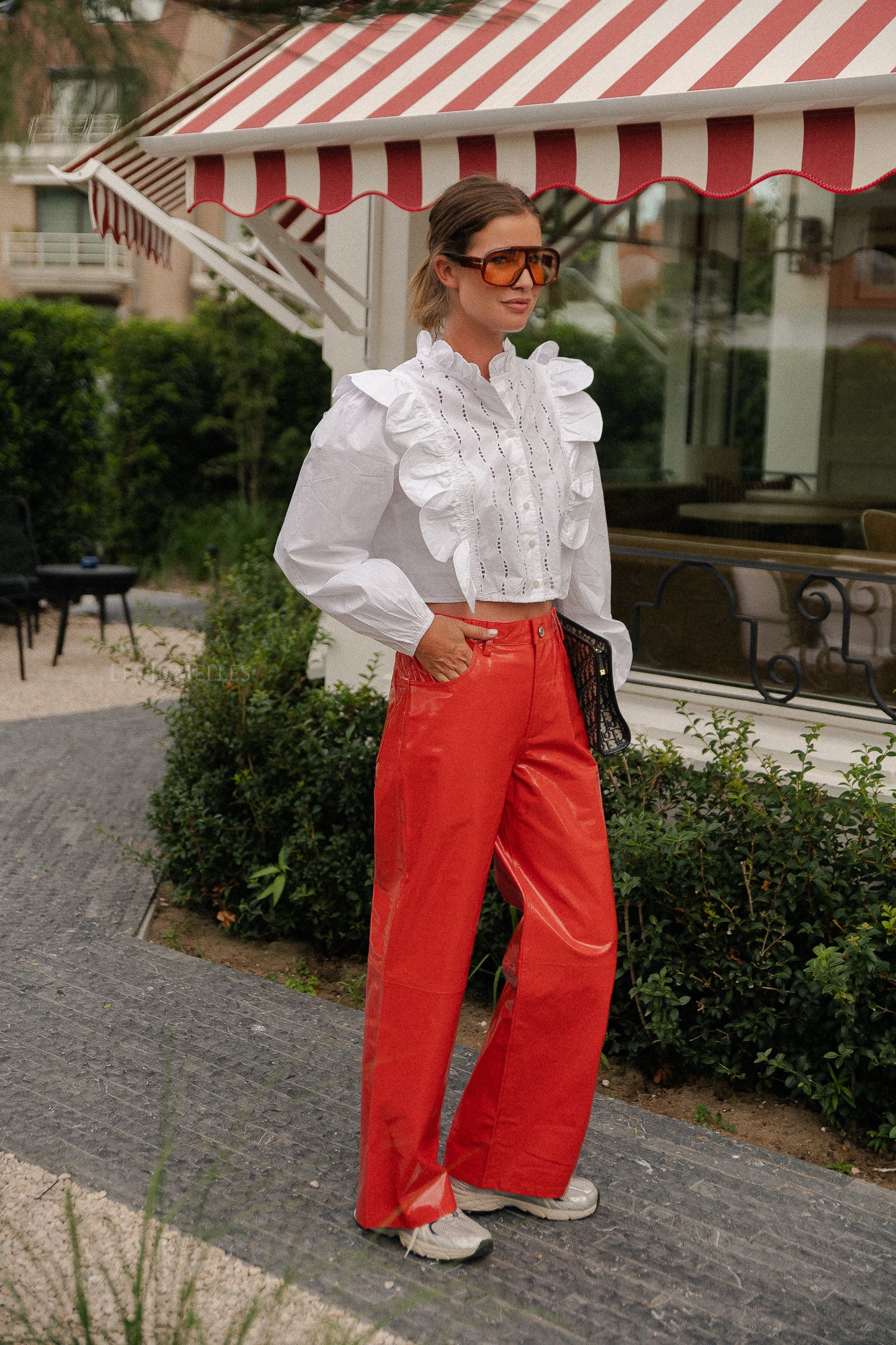 Lederhose mit Jeans-Look Kirschtomate