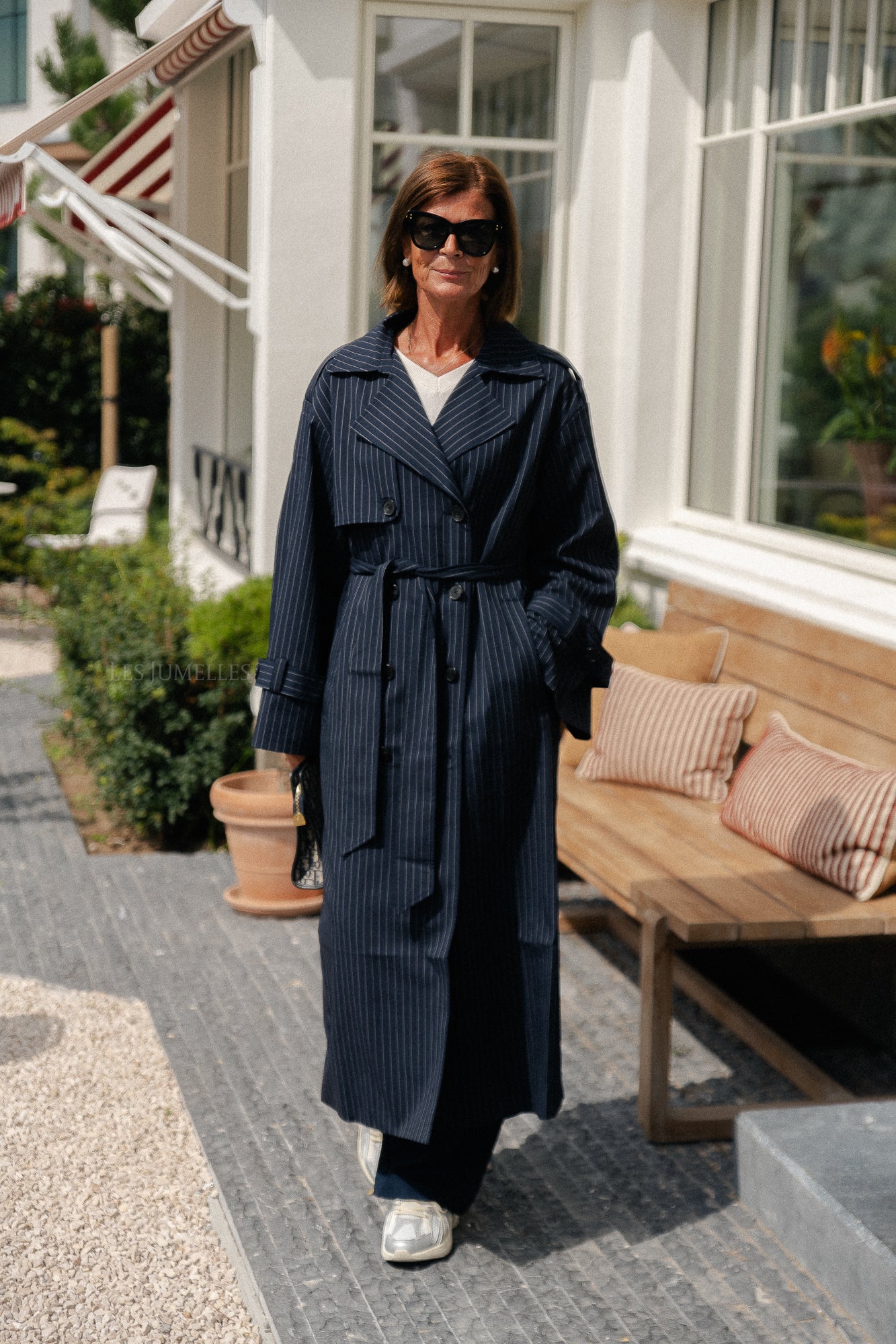 Oversize Birgit trenchcoat navy pinstripe