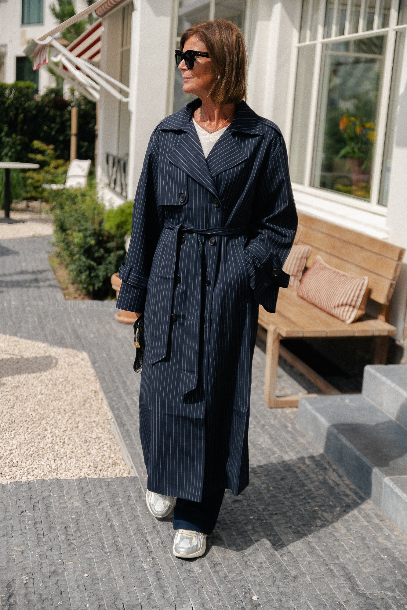 Oversize Birgit trenchcoat navy pinstripe