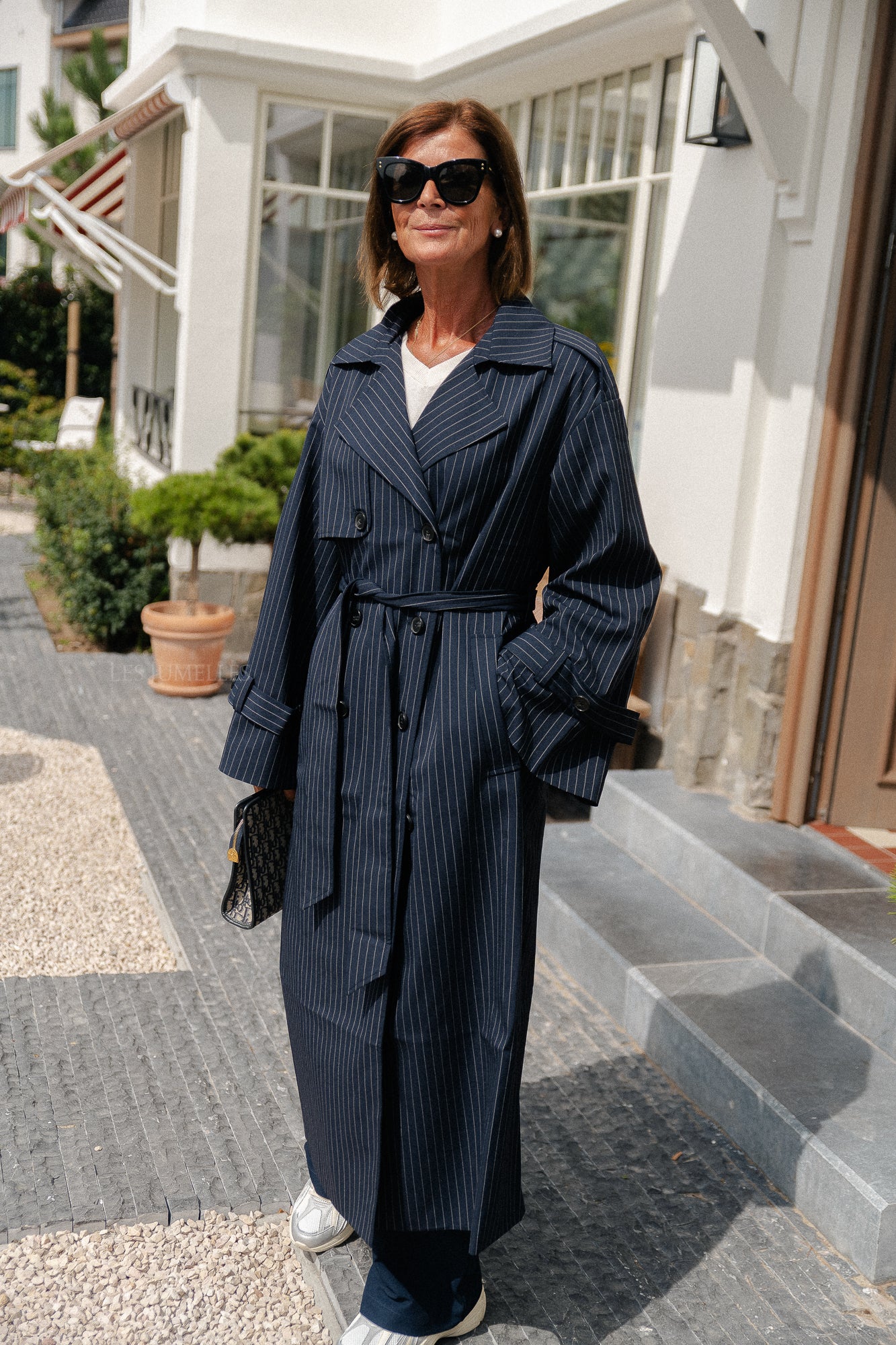 Oversize Birgit trenchcoat navy pinstripe