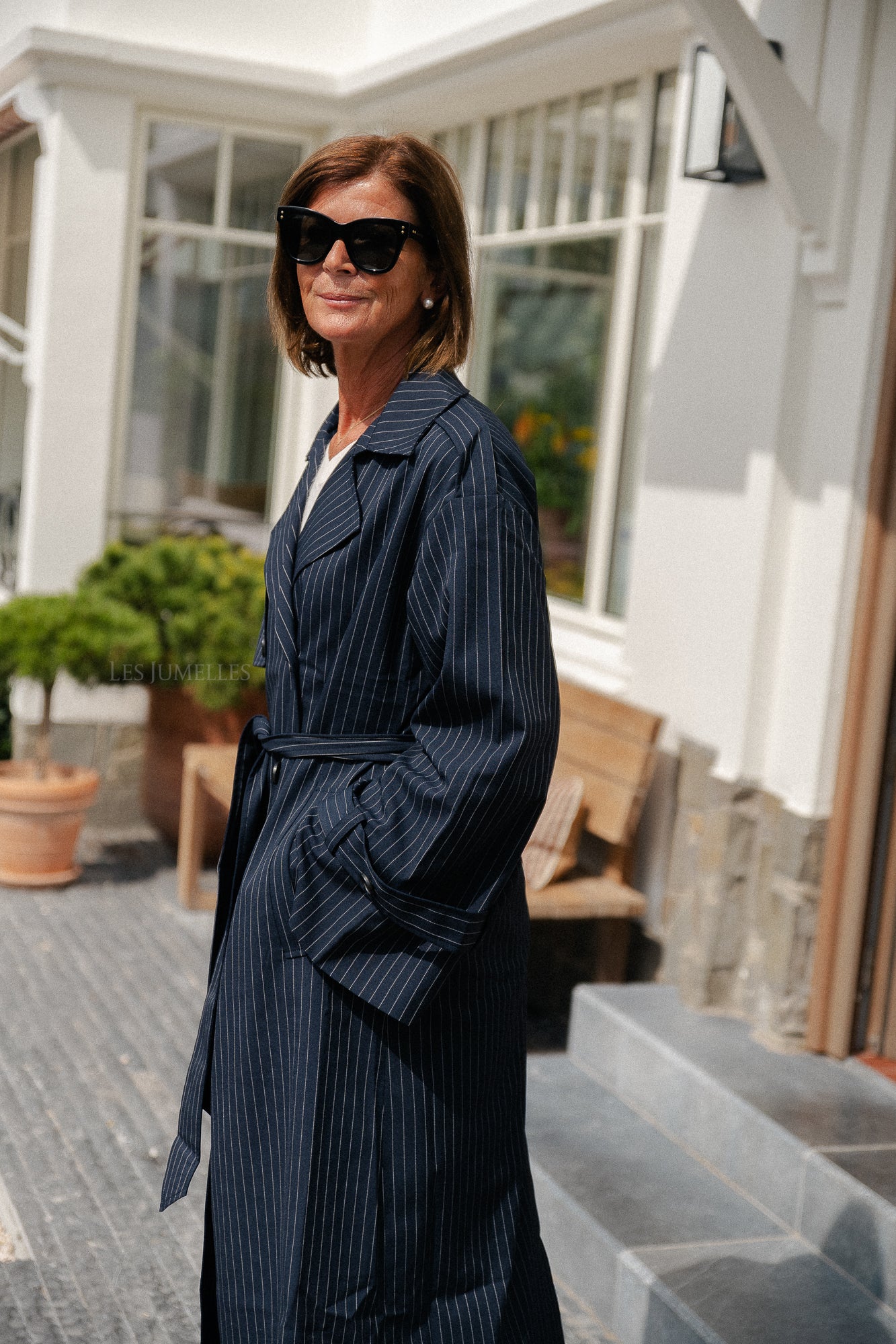 Oversize Birgit trenchcoat navy pinstripe