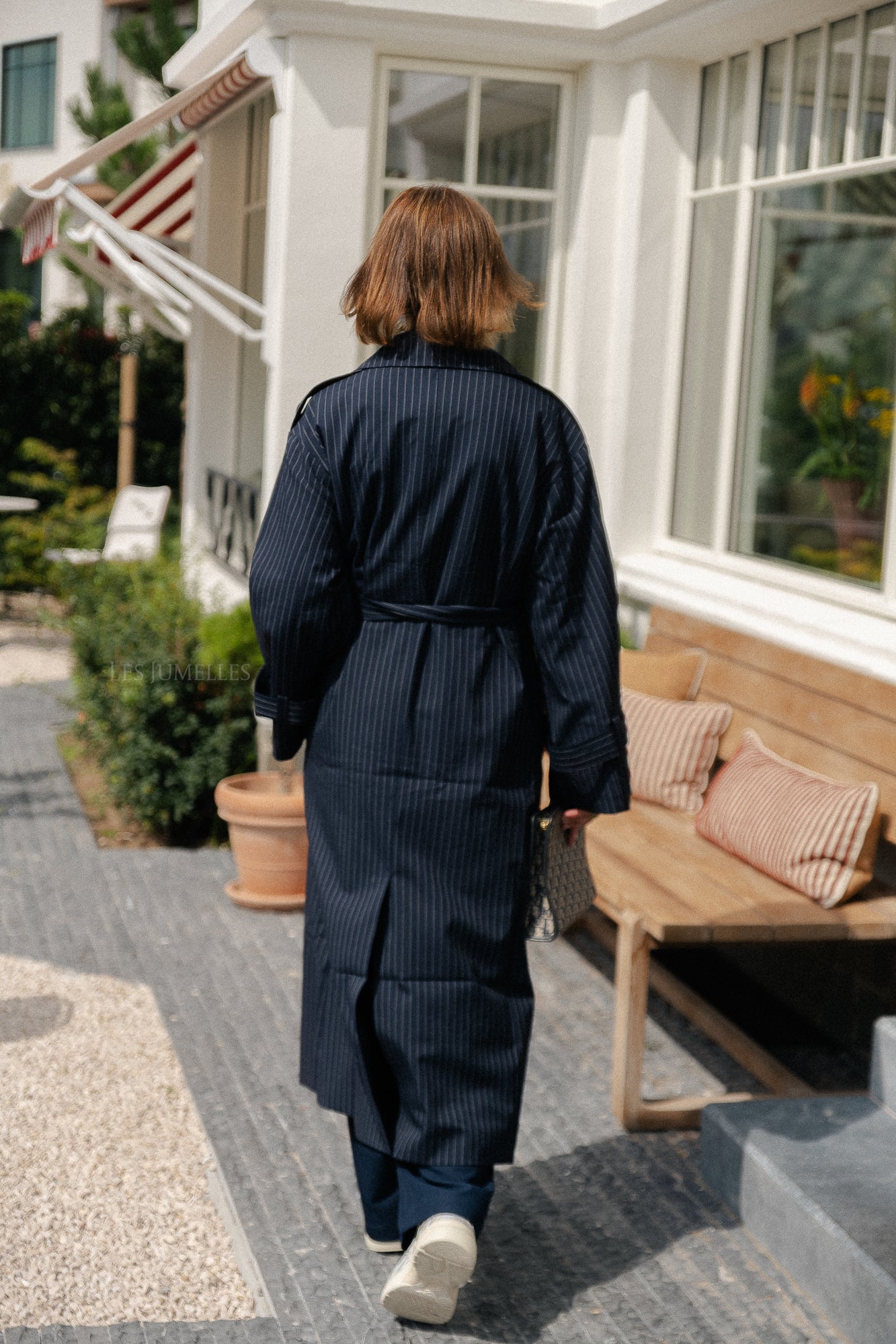 Oversize Birgit trenchcoat navy pinstripe