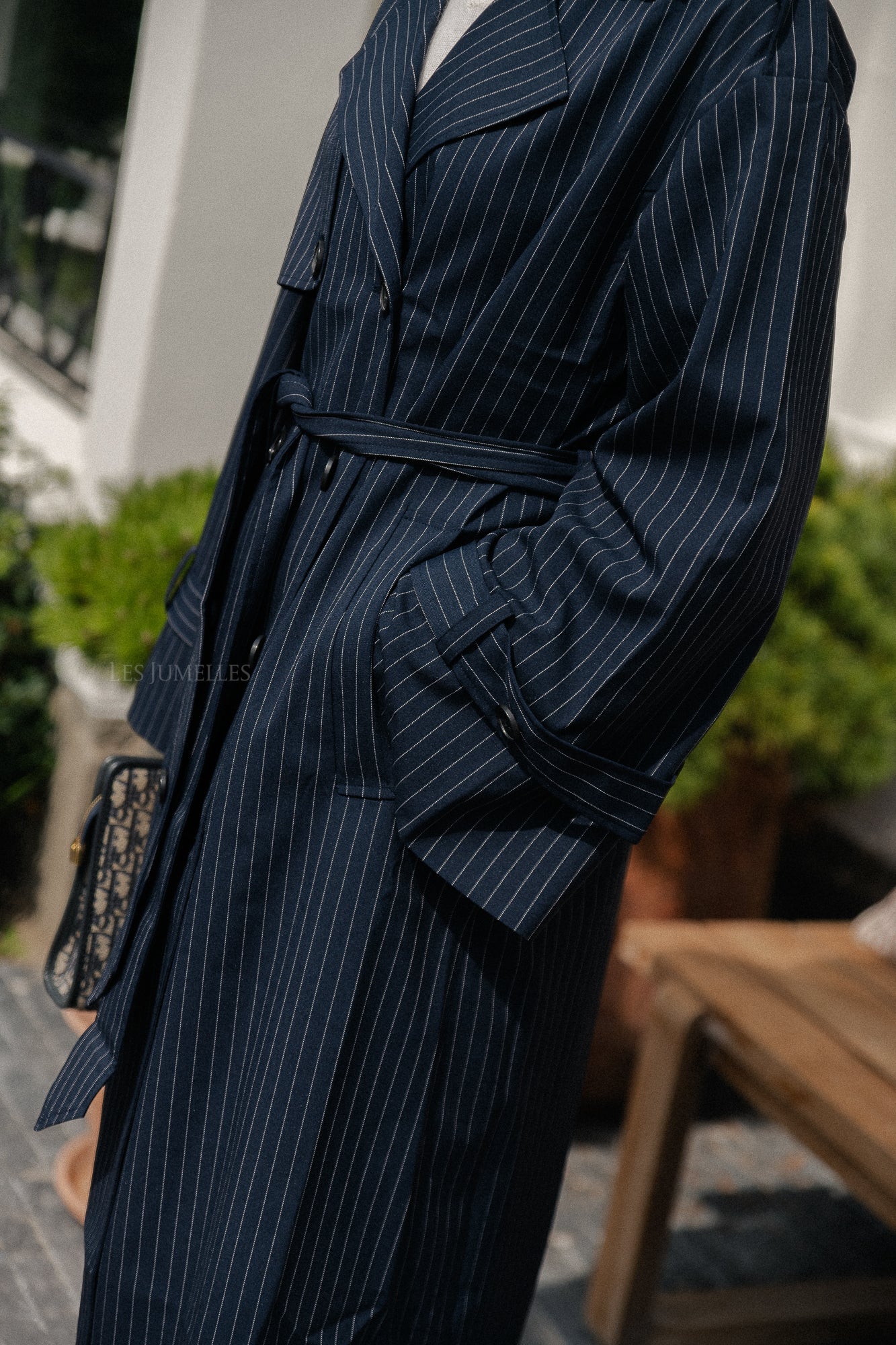 Oversize Birgit trenchcoat navy pinstripe