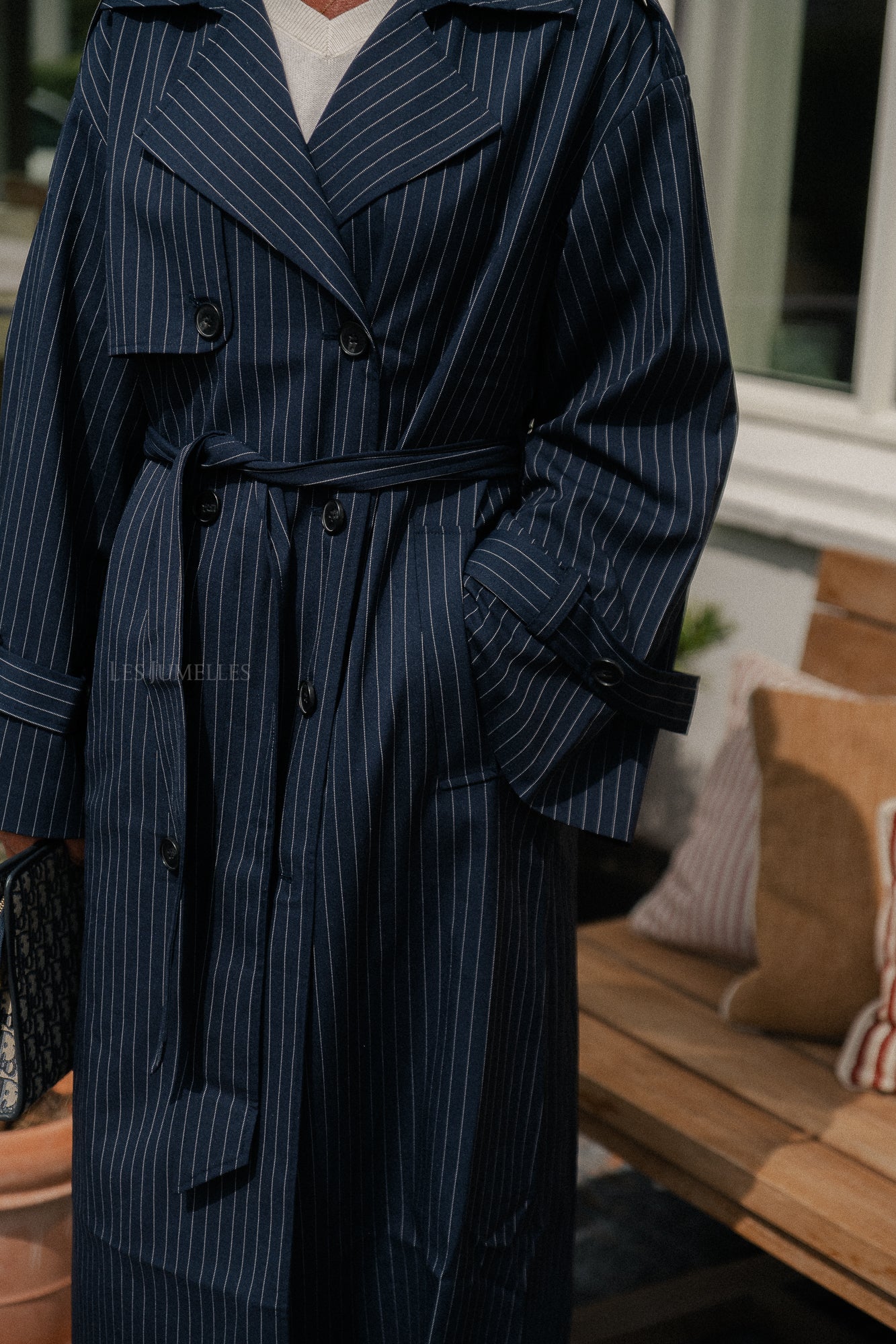 Oversize Birgit trenchcoat navy pinstripe