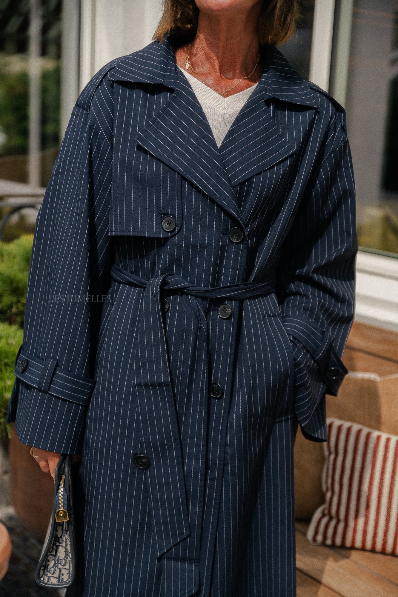 Oversize Birgit trenchcoat navy pinstripe