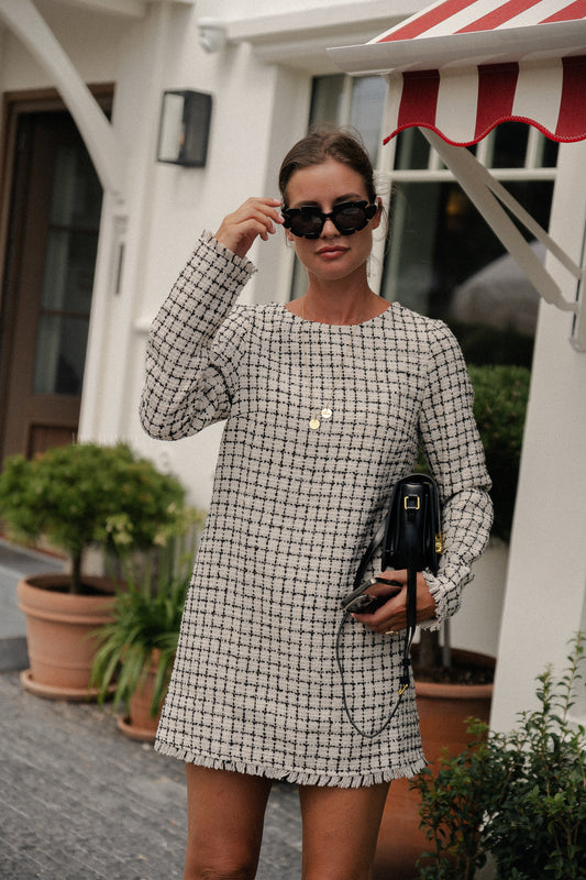 Les Jumelles Polina dress black and white check tweed