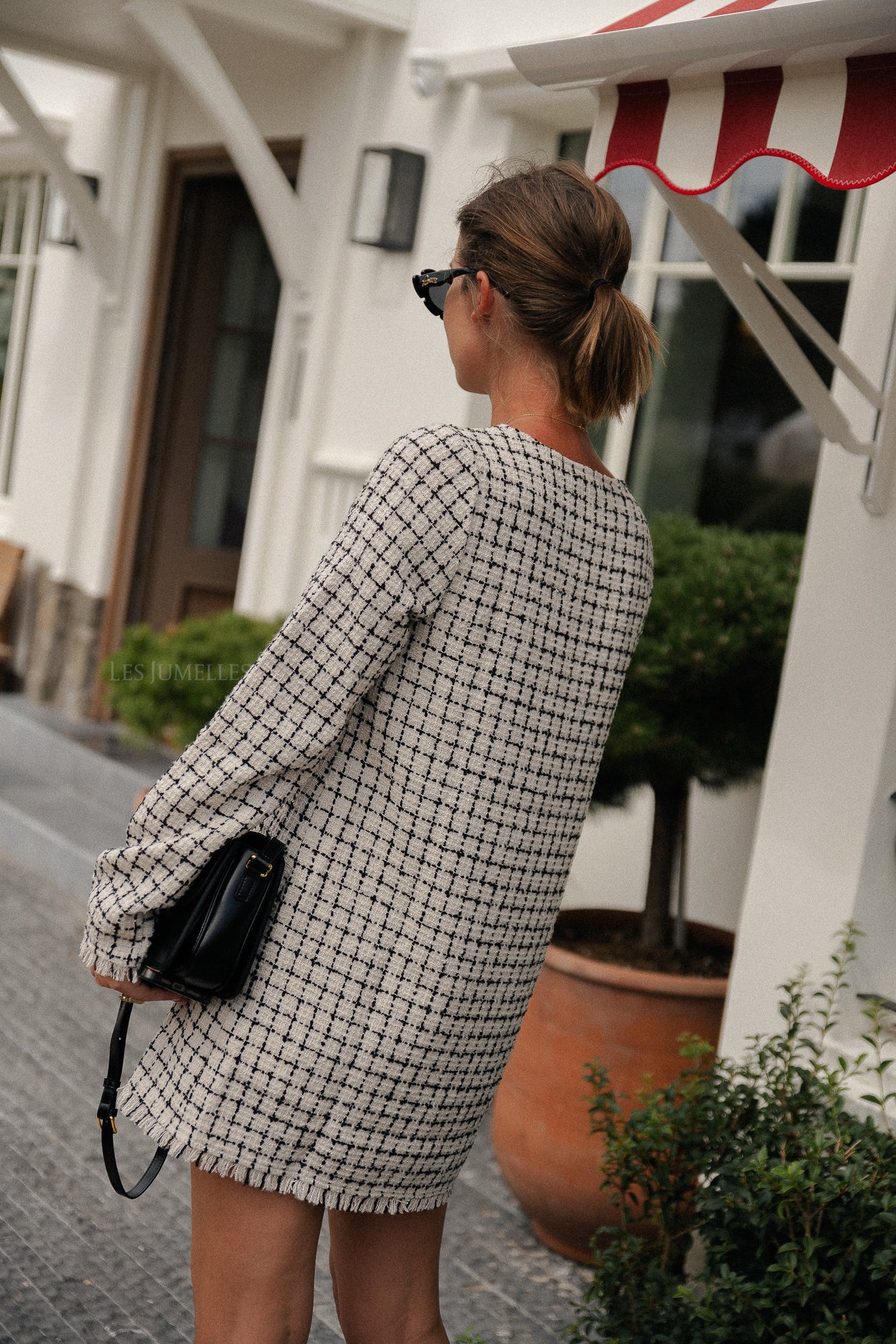 Polina dress black and white check tweed