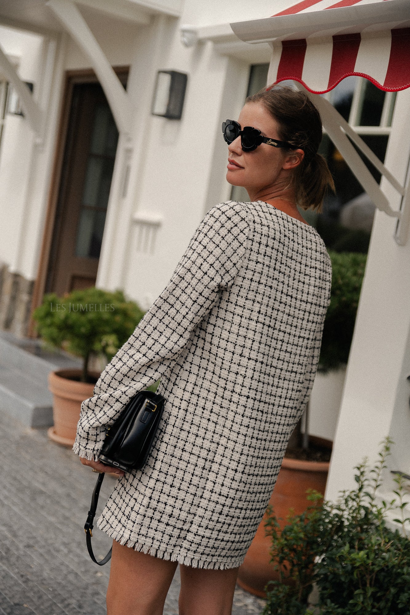 Polina dress black and white check tweed