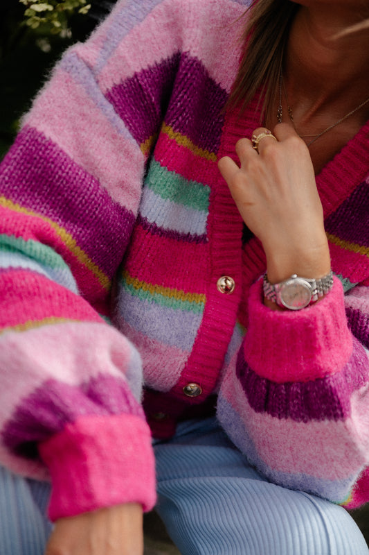 Les Jumelles Noor striped cardigan pink