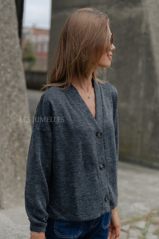 Les Jumelles VIMany LS cardigan dark grey melange