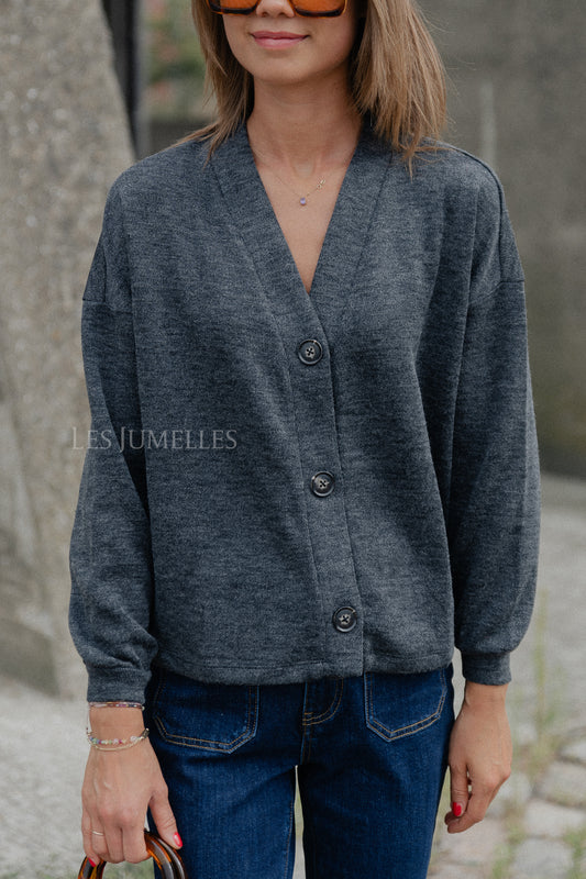 Les Jumelles VIMany LS cardigan dark grey melange