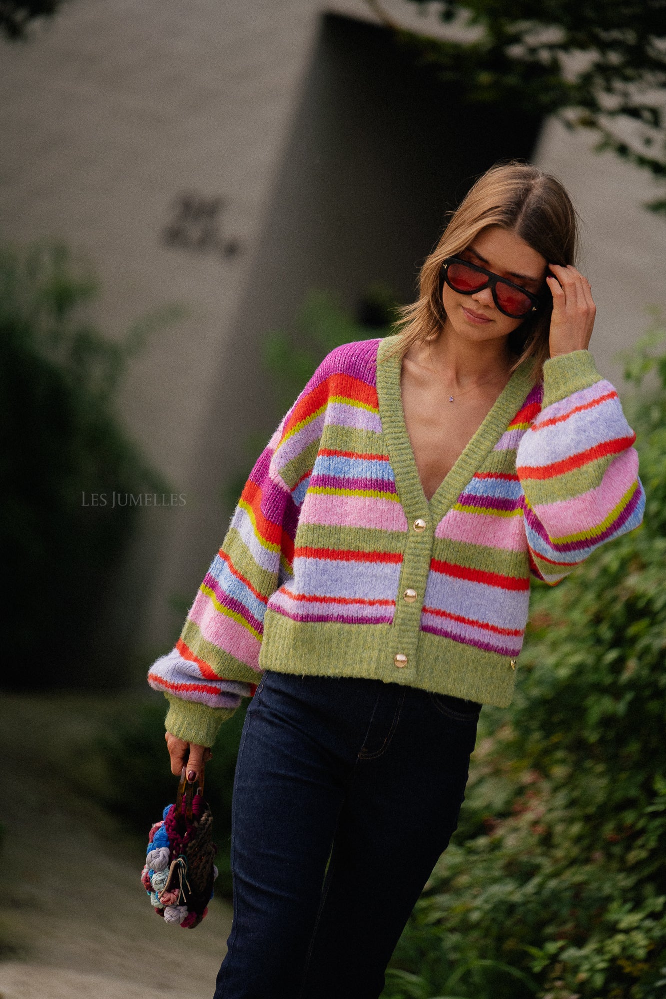 Noor cardigan green stripes