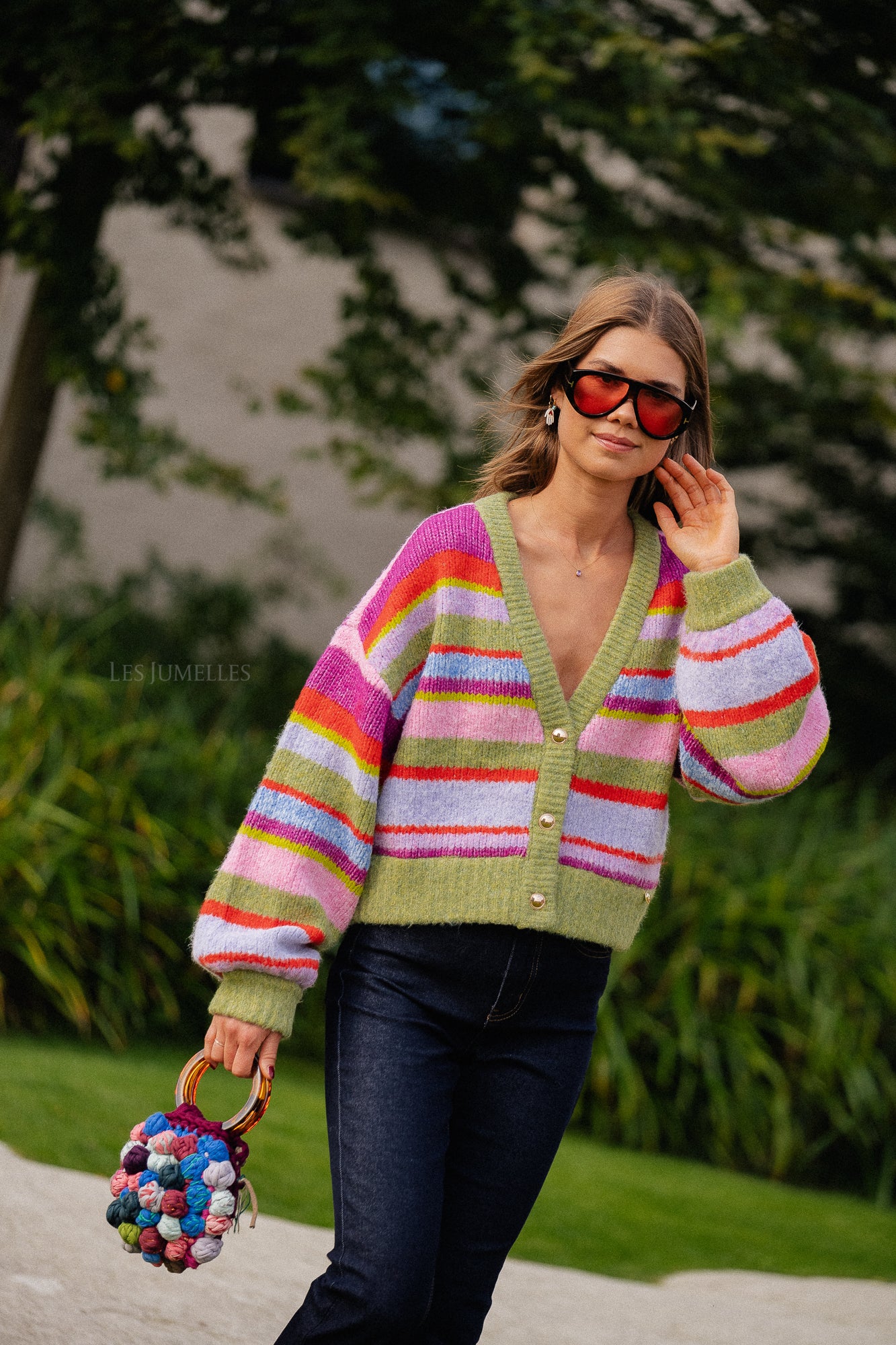 Noor cardigan green stripes