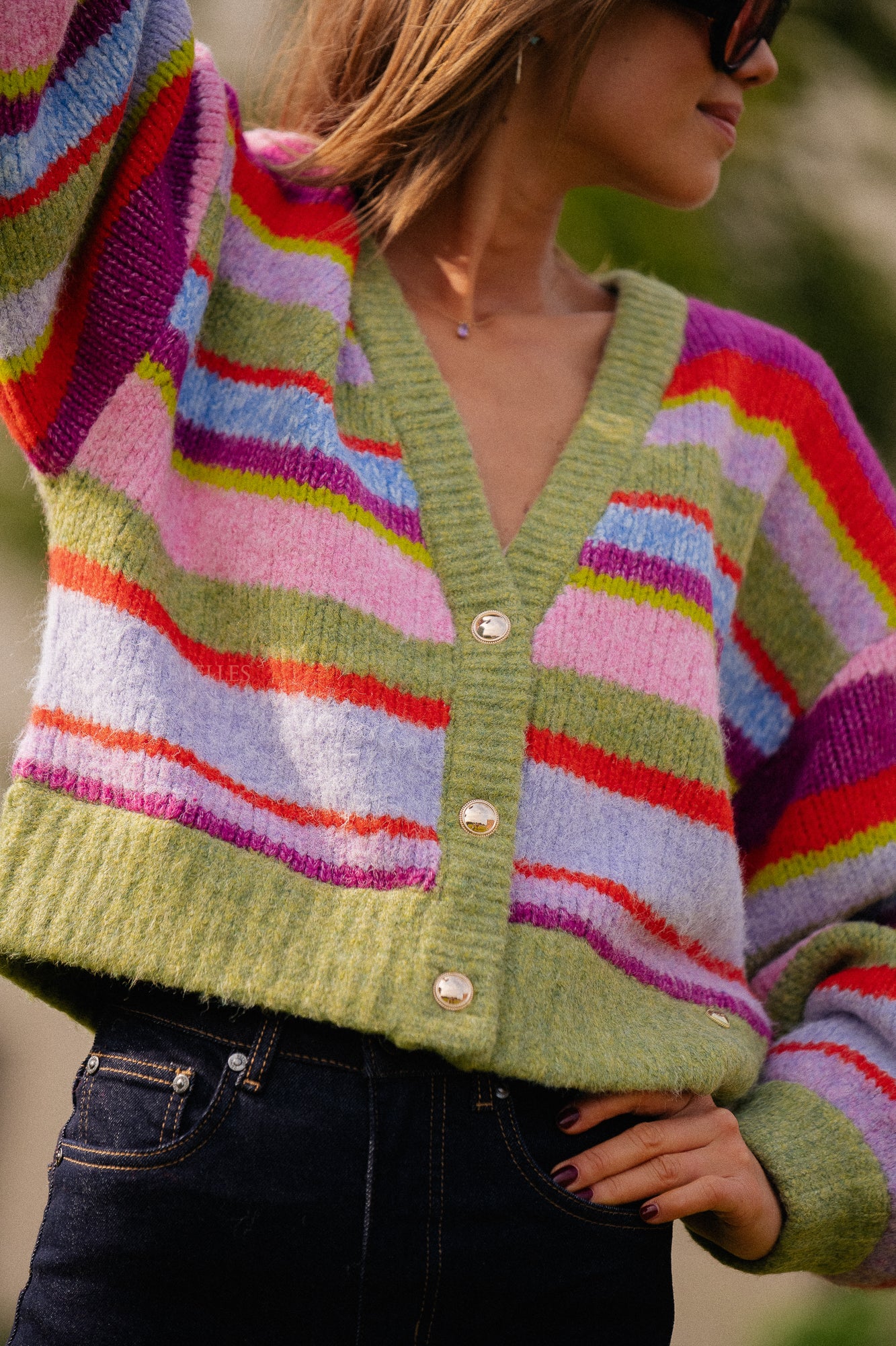 Noor cardigan green stripes