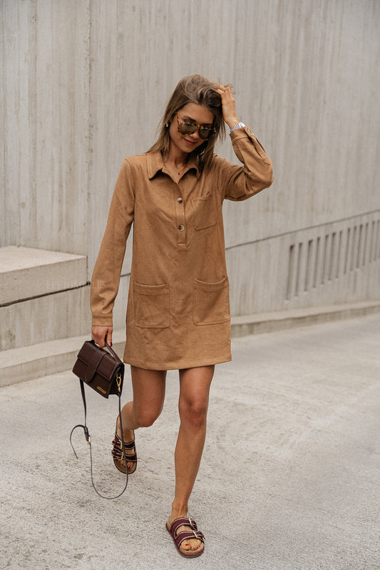 Les Jumelles Solange suede shirt dress camel