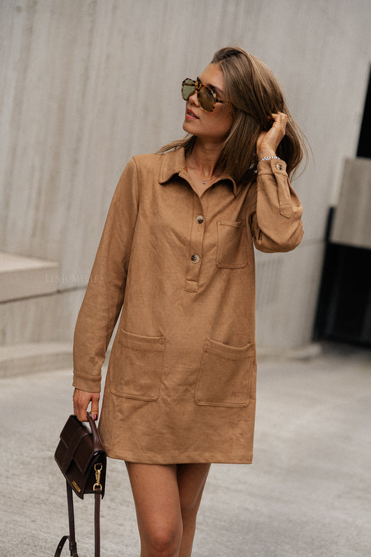 Les Jumelles Solange suede shirt dress camel