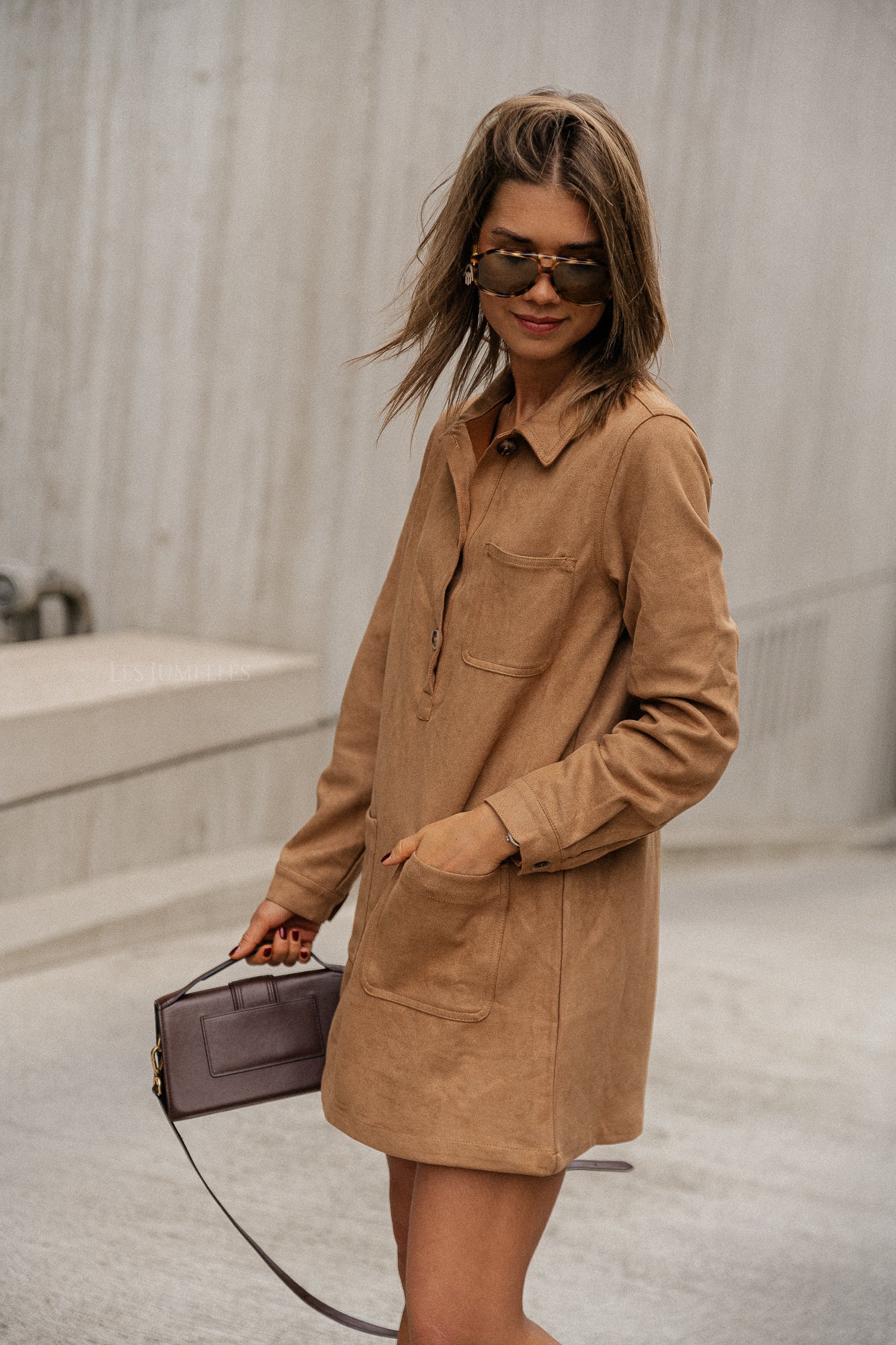 Solange suede shirt dress camel