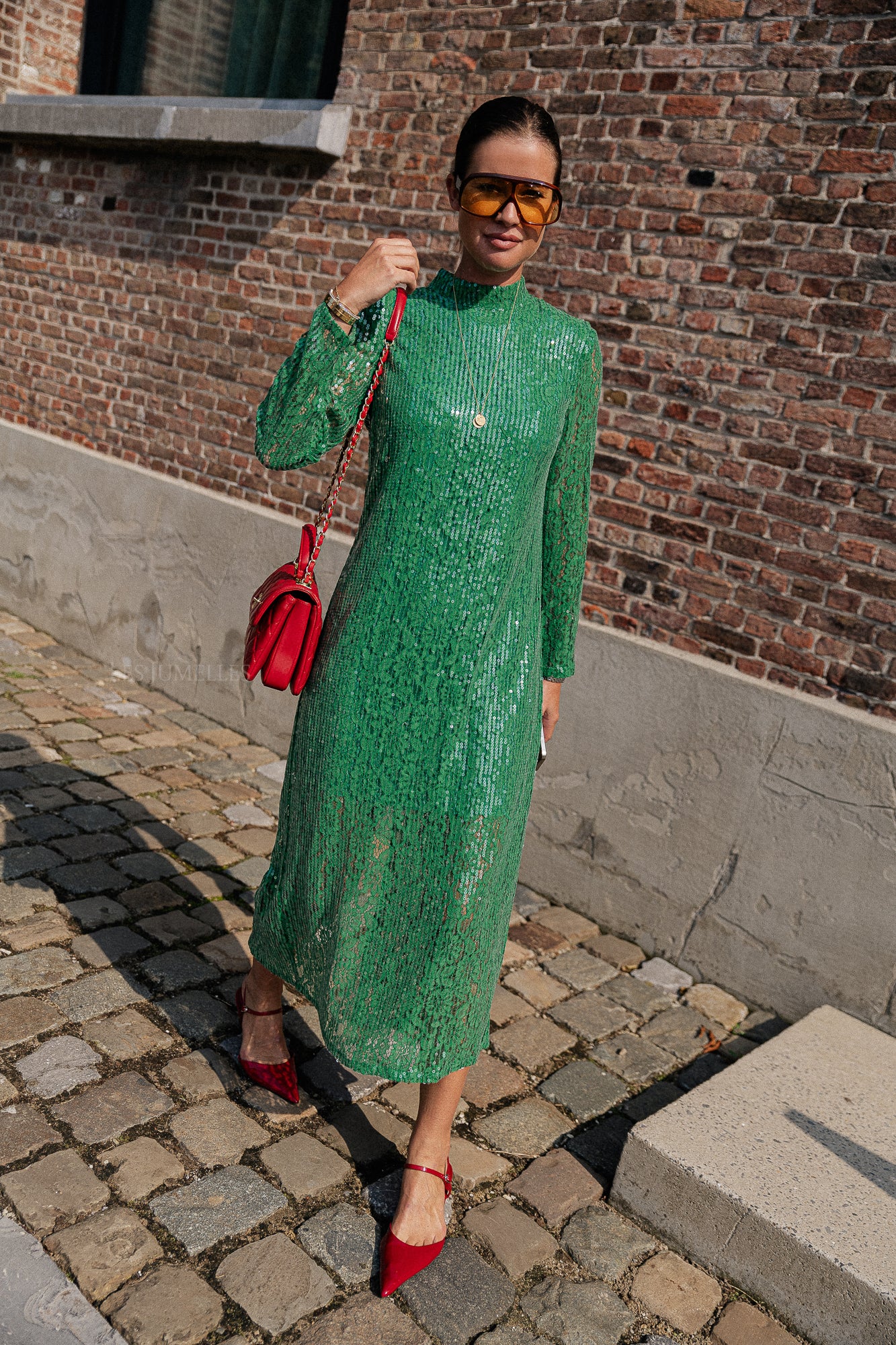 YASSabine LS lace long dress jolly green