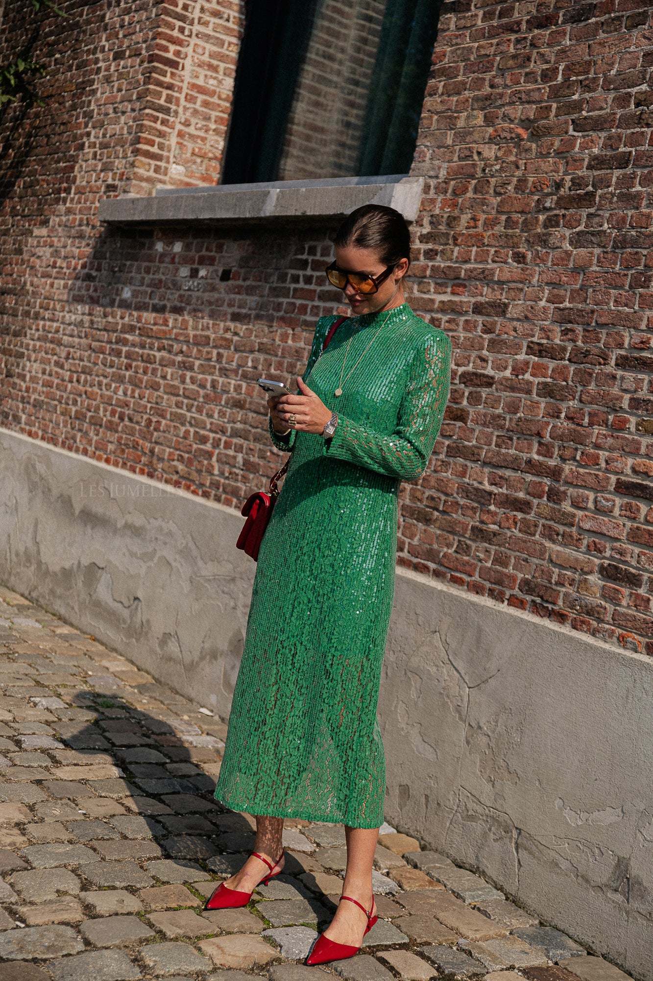 YASSabine LS lace long dress jolly green