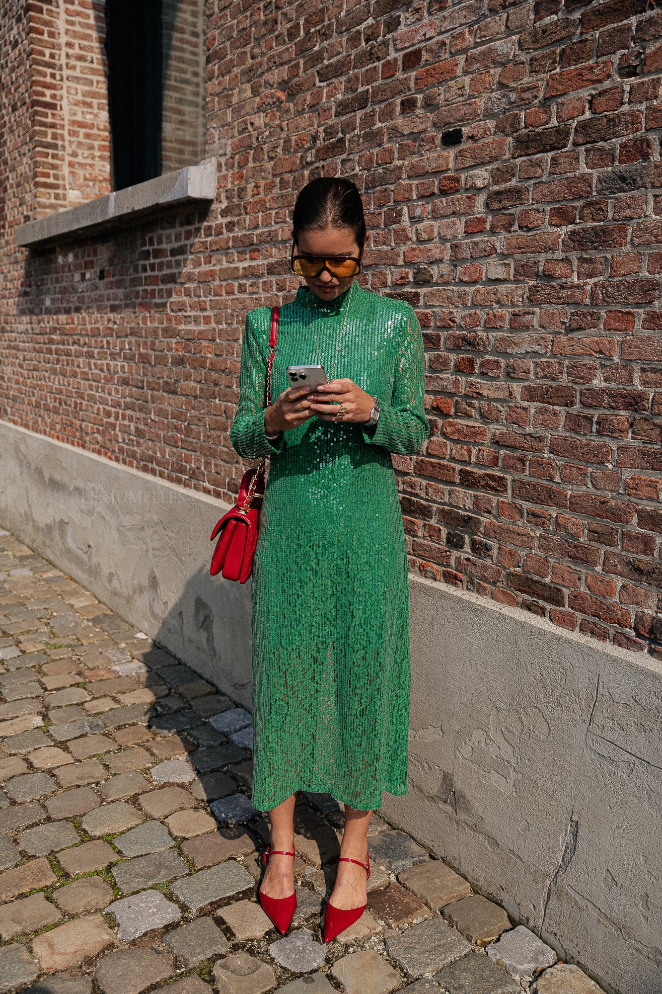 YASSabine LS lace long dress jolly green