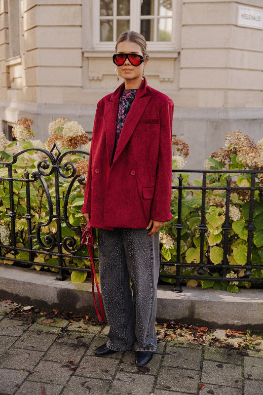 Les Jumelles Bree suede blazer burgundy