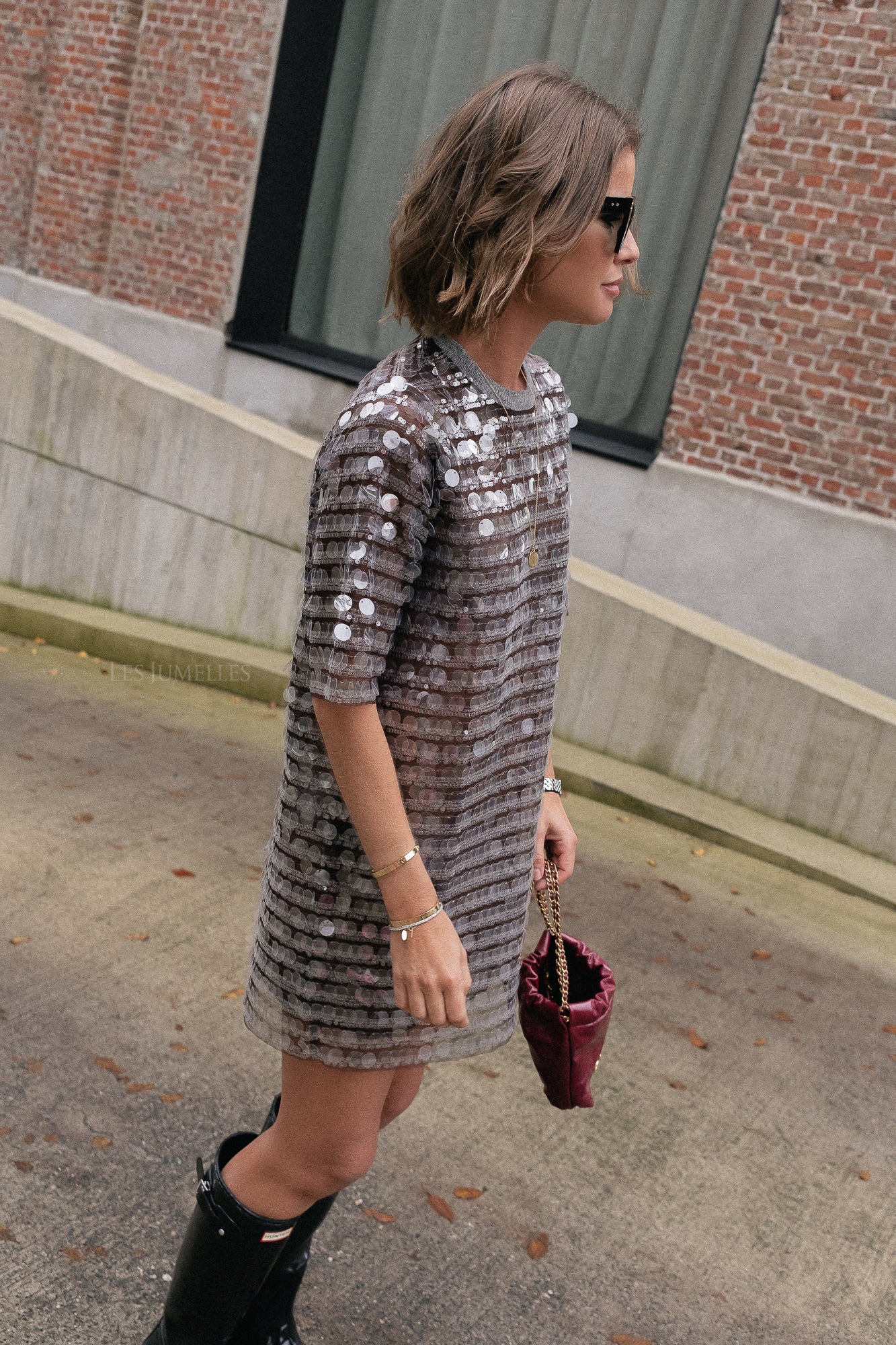 Seethrough sequins dress smoky rose