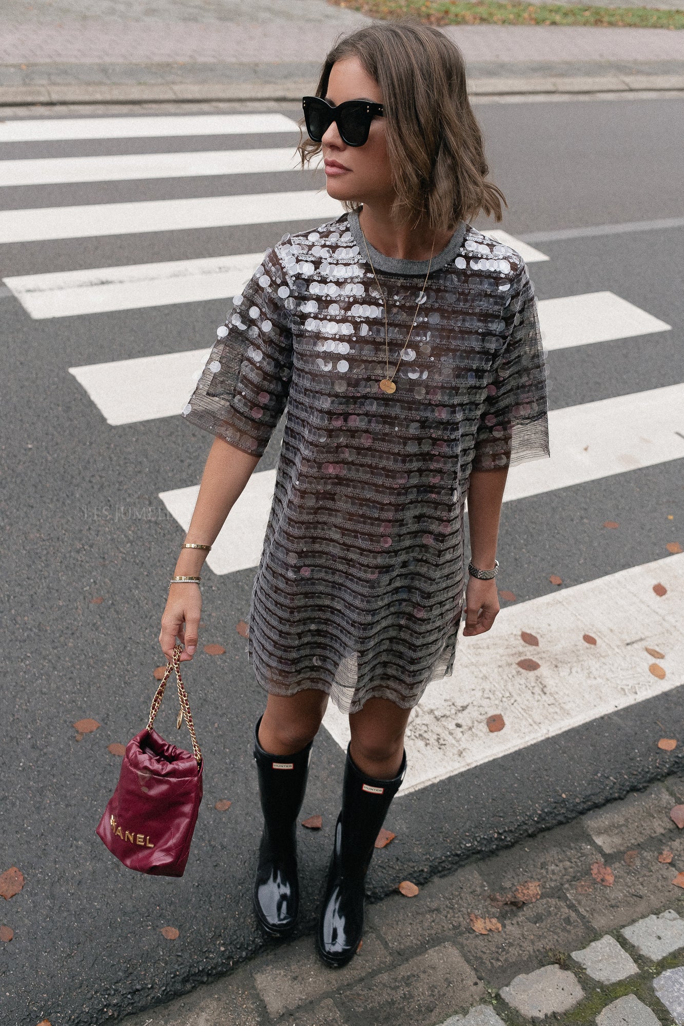 Seethrough sequins dress smoky rose