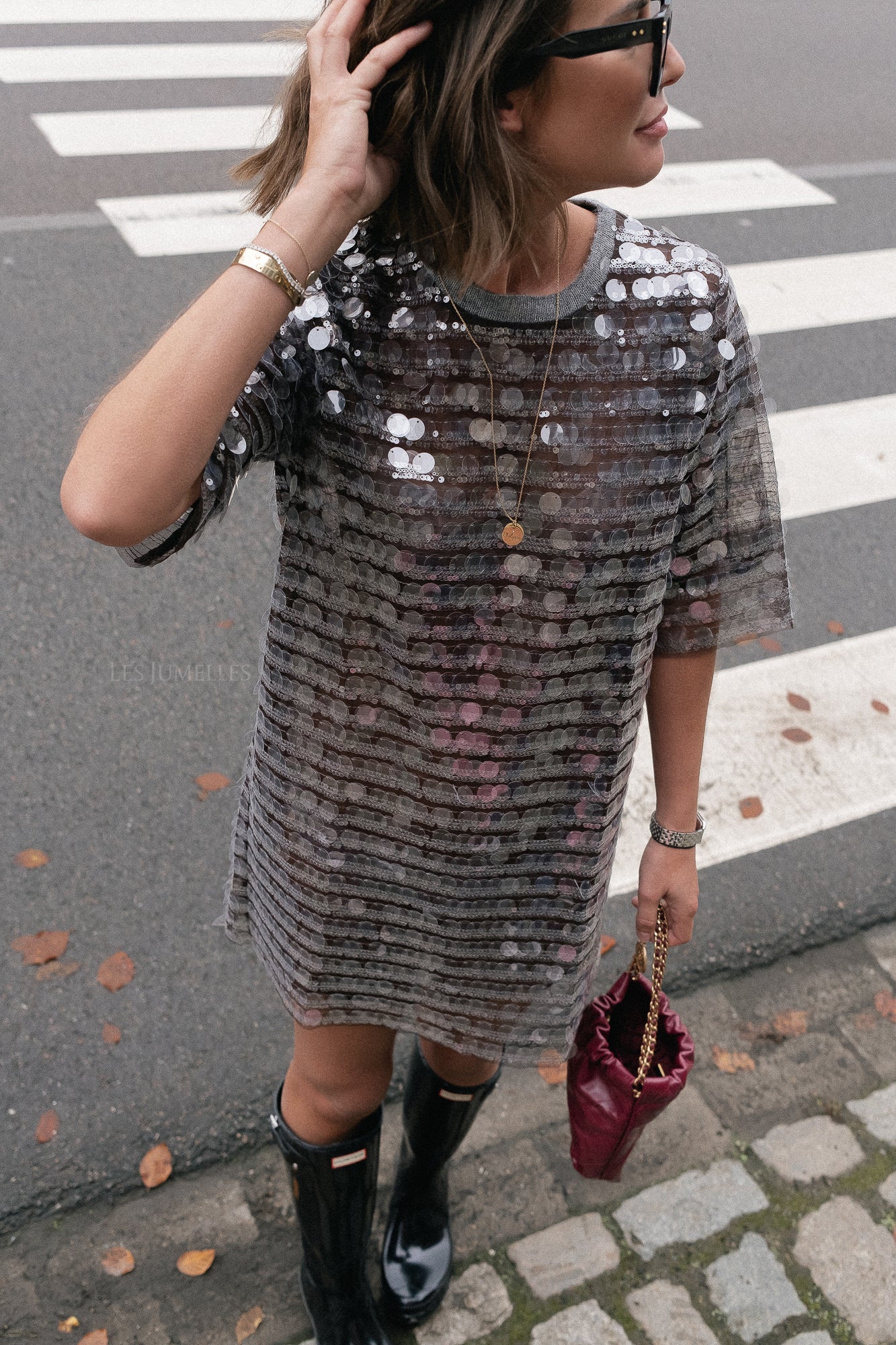 Seethrough sequins dress smoky rose