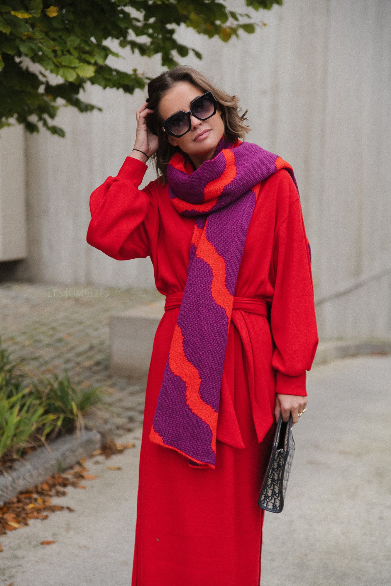 Noa scarf plum/fiery red