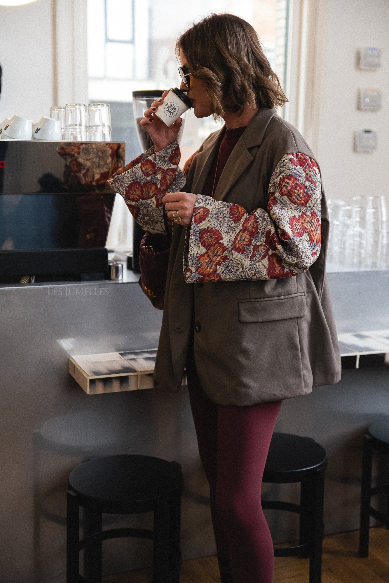 Madeline blazer taupe/burgundy