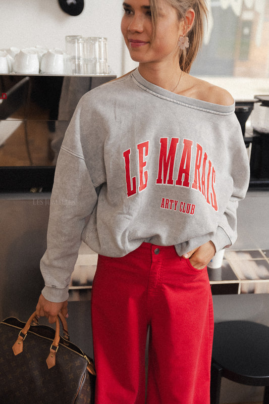 Les Jumelles Le Marais sweater washed grey/red