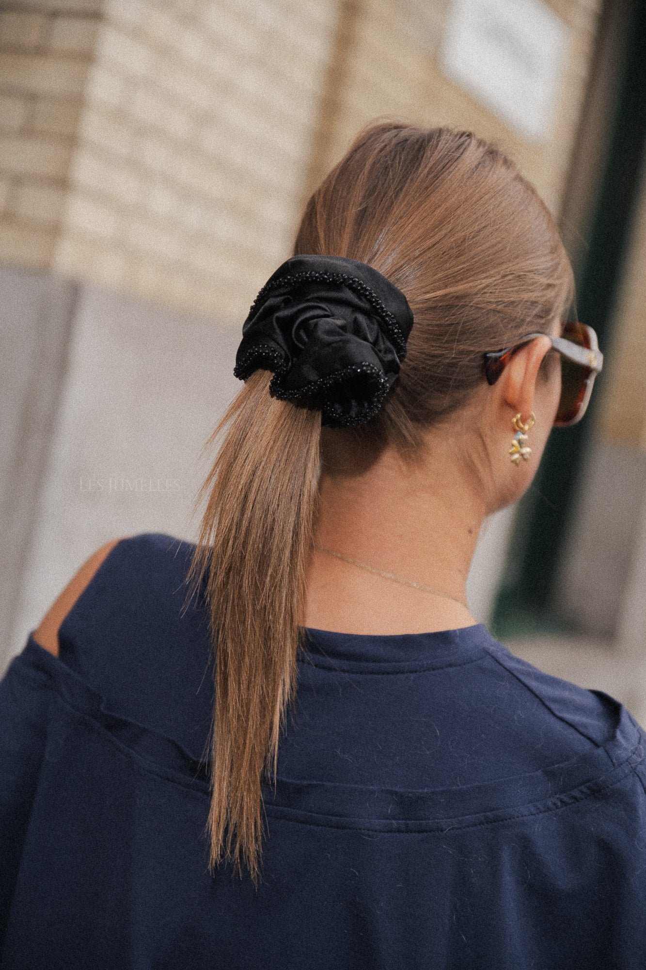 Luster Bead Scrunchie Schwarz