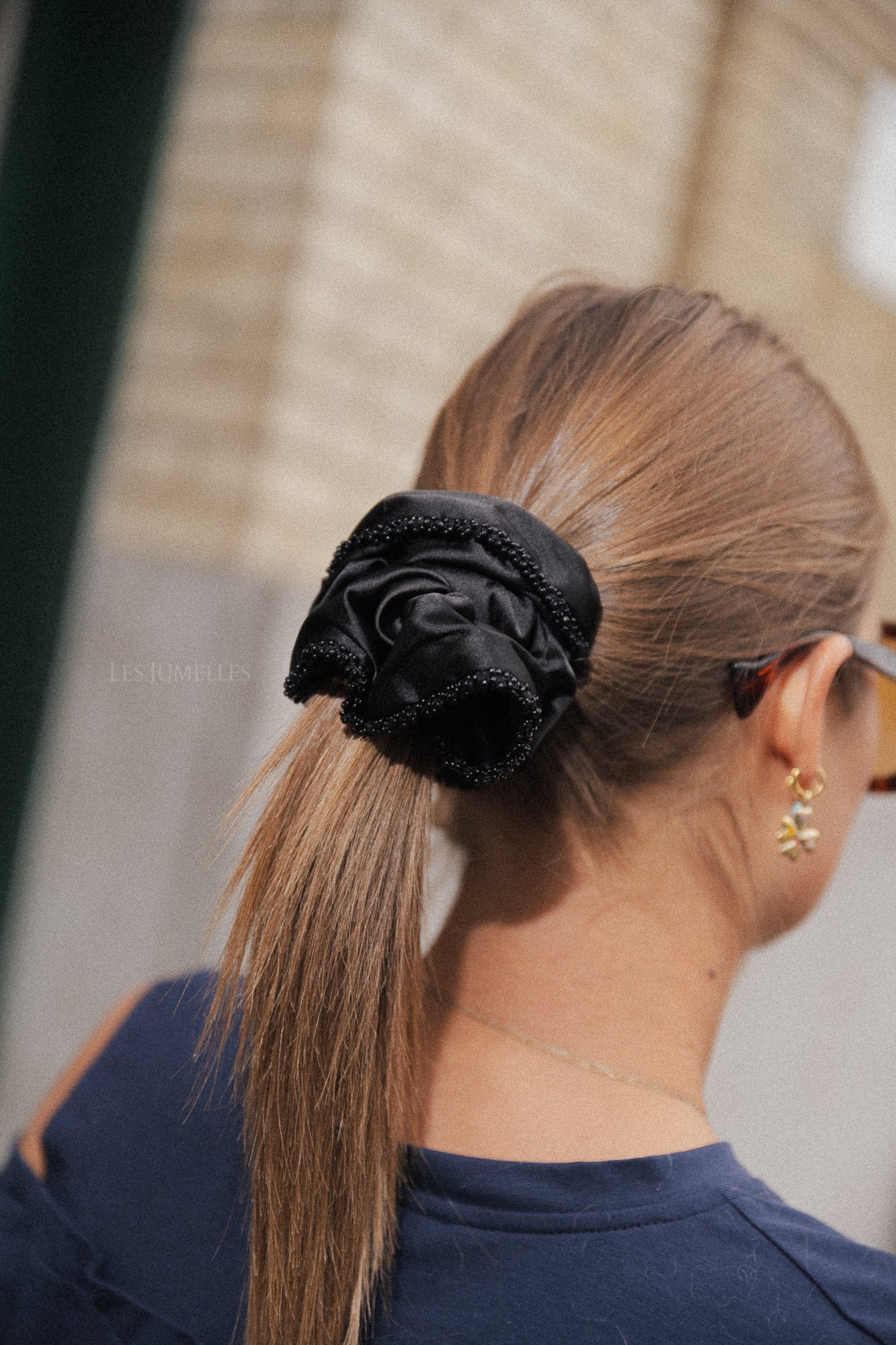 Luster Bead Scrunchie Schwarz