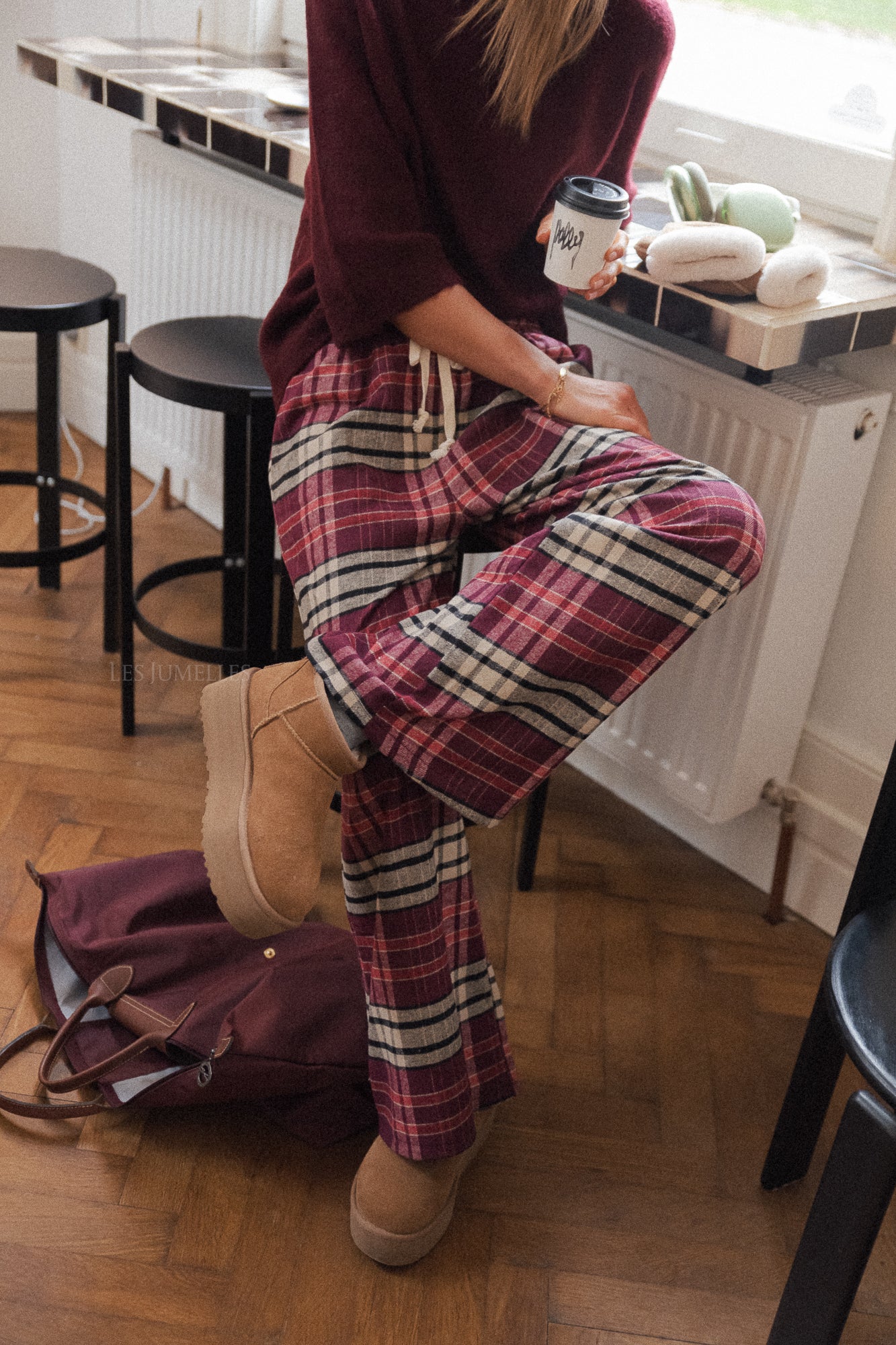 Louise flannel plaid pants burgundy