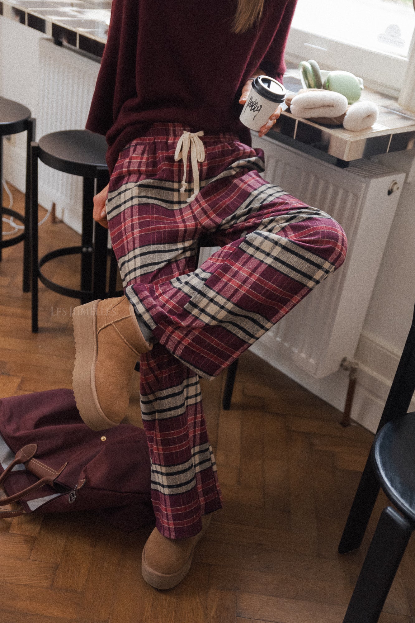 Louise flannel plaid pants burgundy