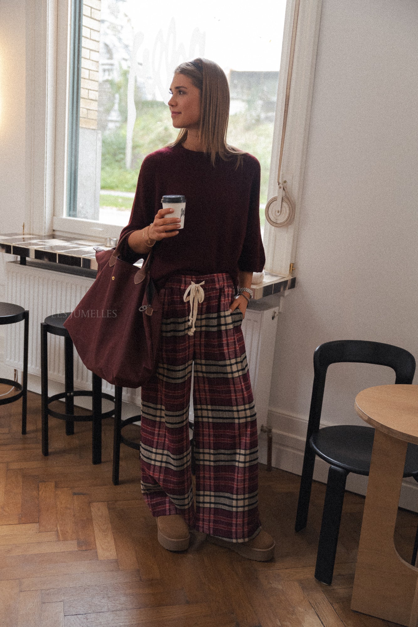 Louise flannel plaid pants burgundy