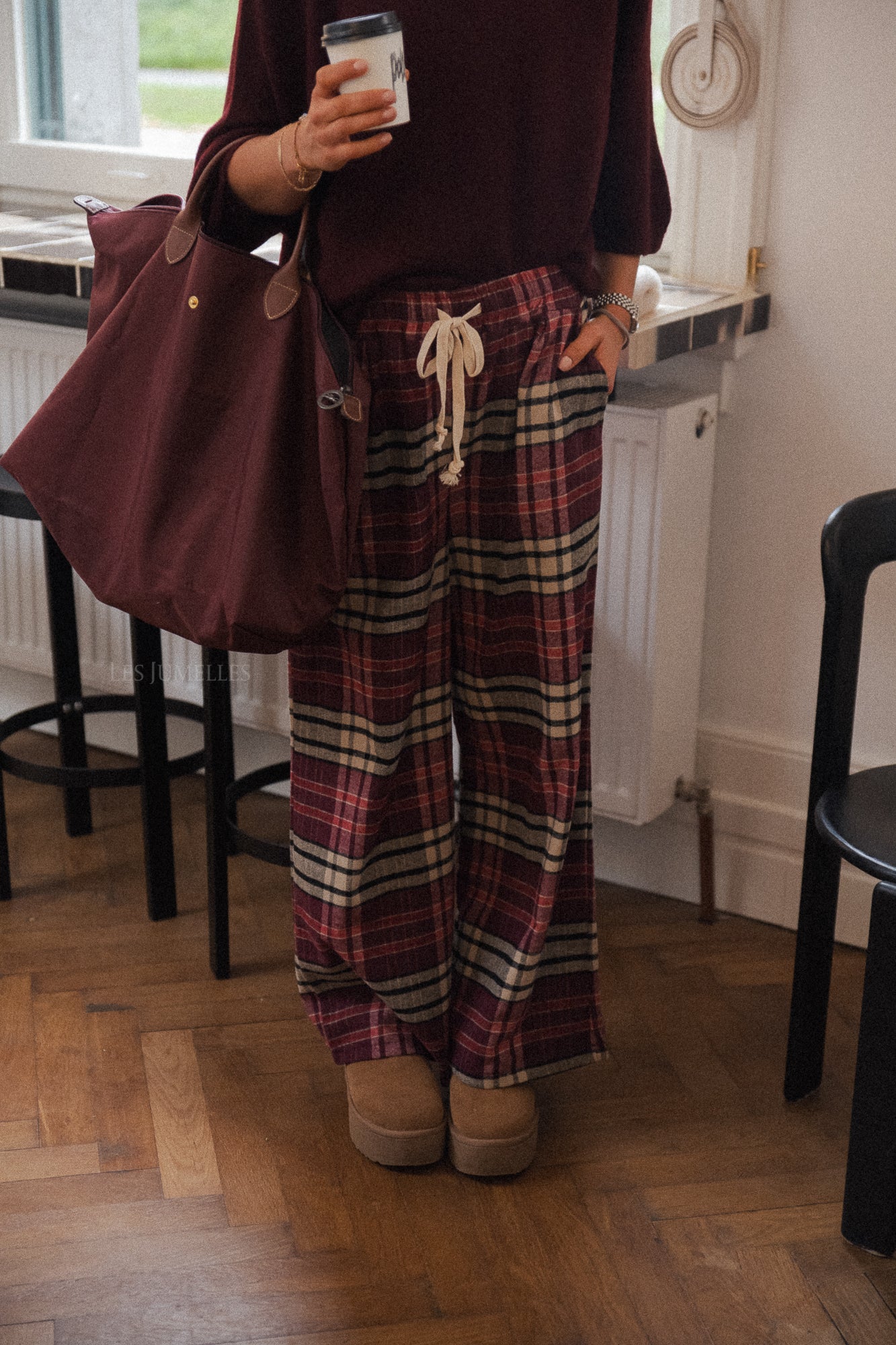 Louise flannel plaid pants burgundy