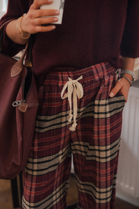 Les Jumelles Louise flannel plaid pants burgundy